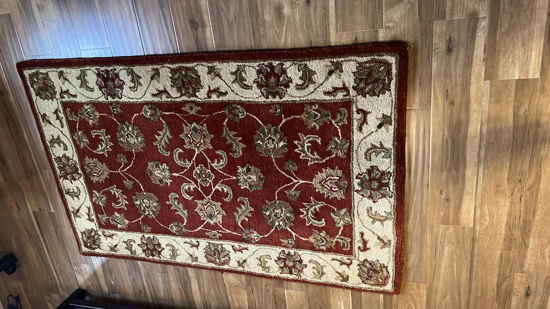 Photo 1 of KENNETH MINK BURGUNDY AND TAN FLORAL WOOL RUG 3’x5’