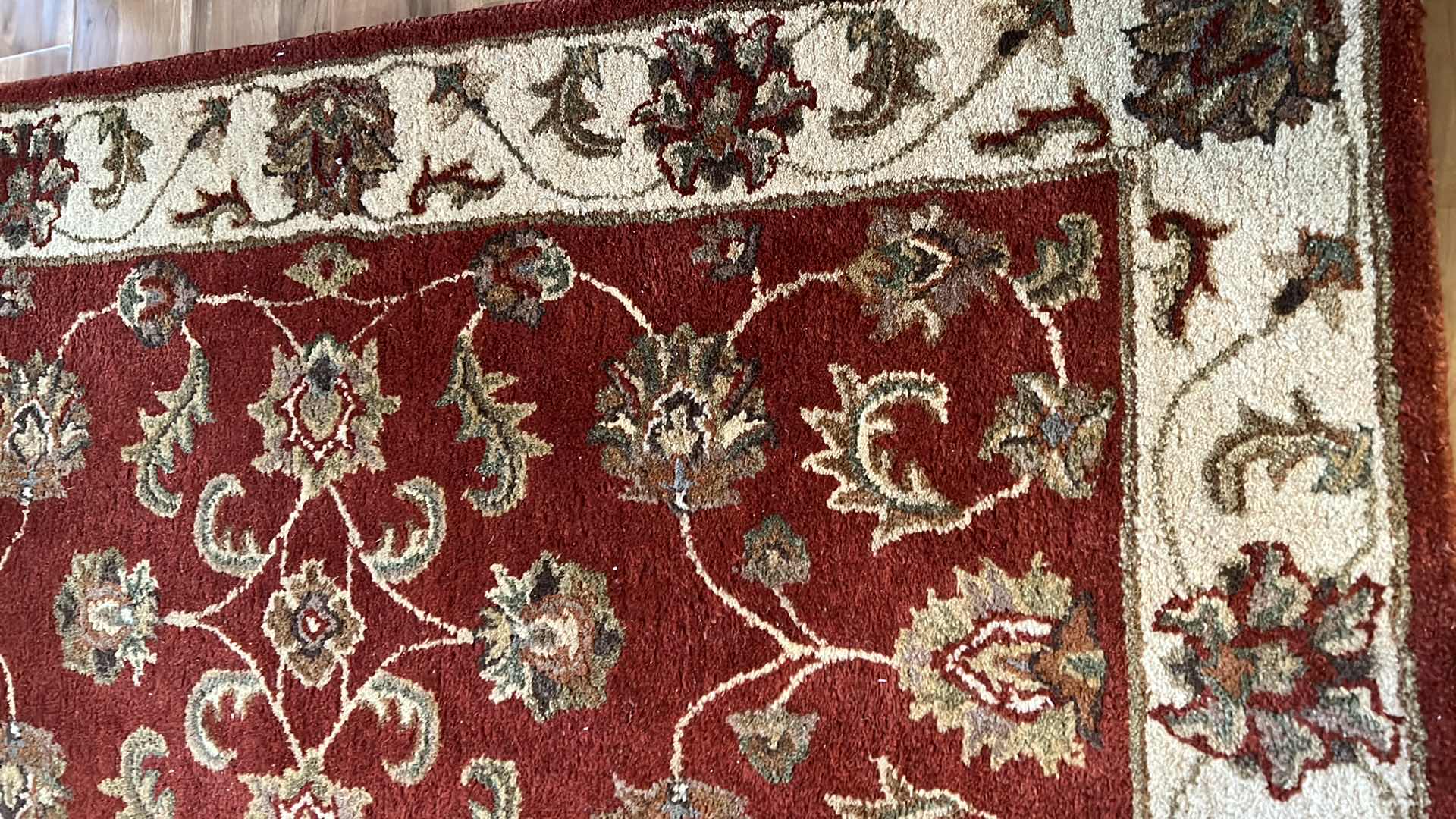 Photo 1 of KENNETH MINK BURGUNDY AND TAN FLORAL WOOL RUG 3’x5’