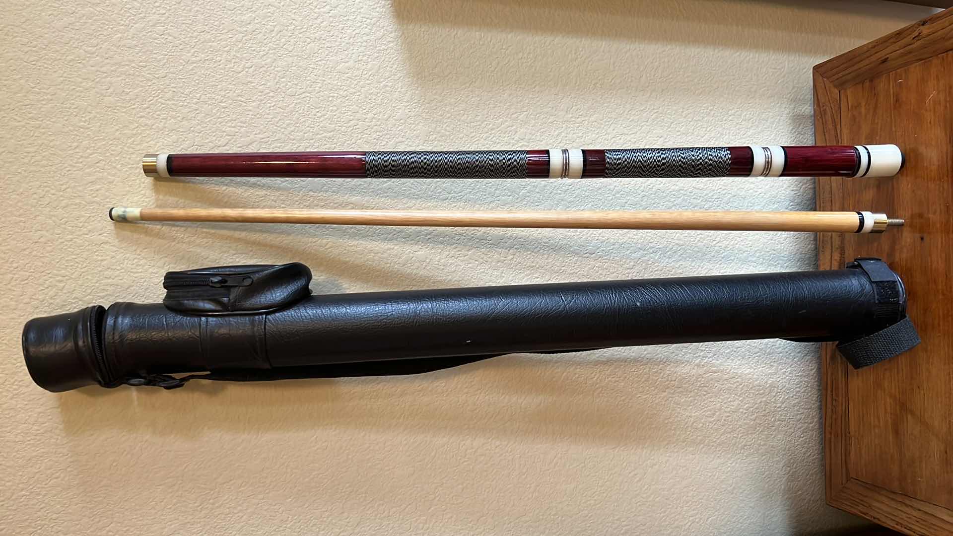 Photo 1 of VINTAGE POOL CUE STICK W BLACK LEATHER CASE