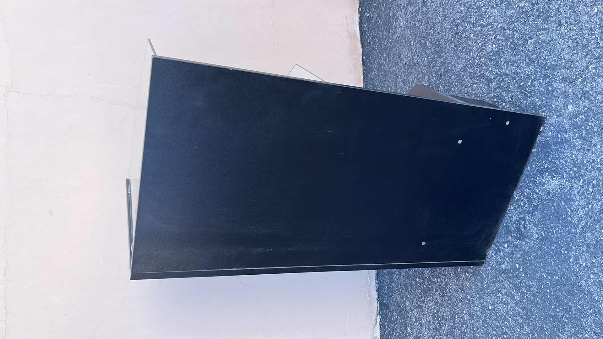 Photo 1 of CORNER DISPLAY CASE W GLASS SHELVING 18” X 18” H38.25” (1)