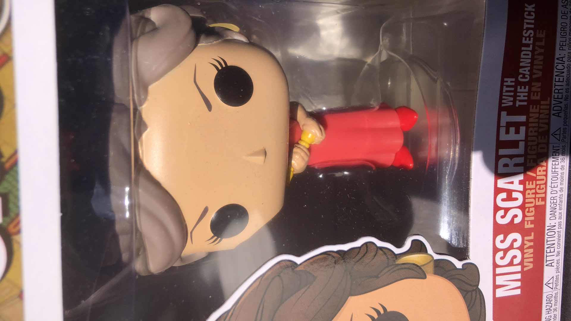Photo 1 of NIB FUNKO POP RETRO CLUE MISS SCARLET WITH THE CANDLESTICK VINYL FIGURINE