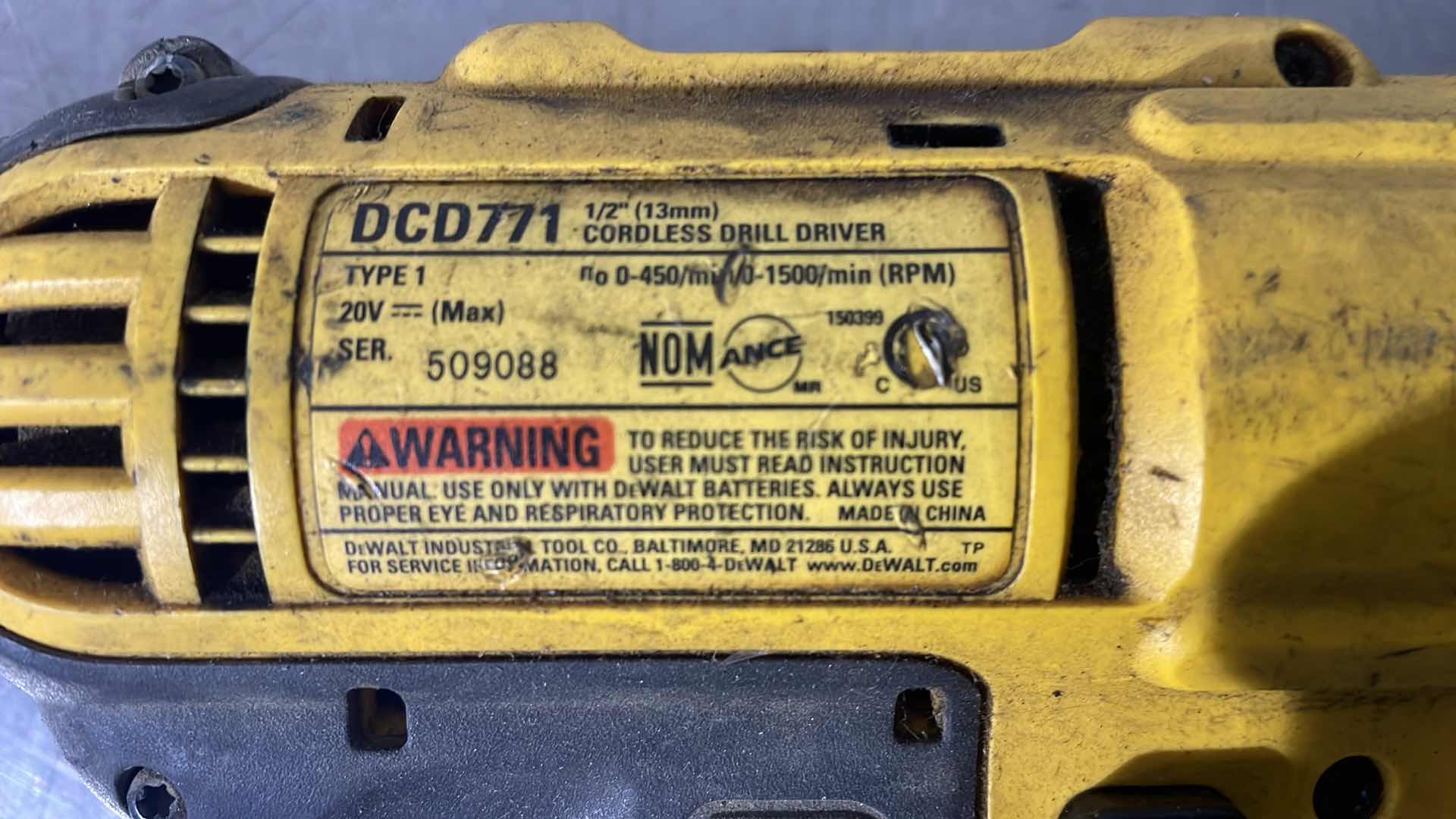 Photo 4 of DEWALT DRILL 18V DCD950 AND DEWALT DRILL 20V DCD771 NO BATTERIES BOTH TESTED GOOD.