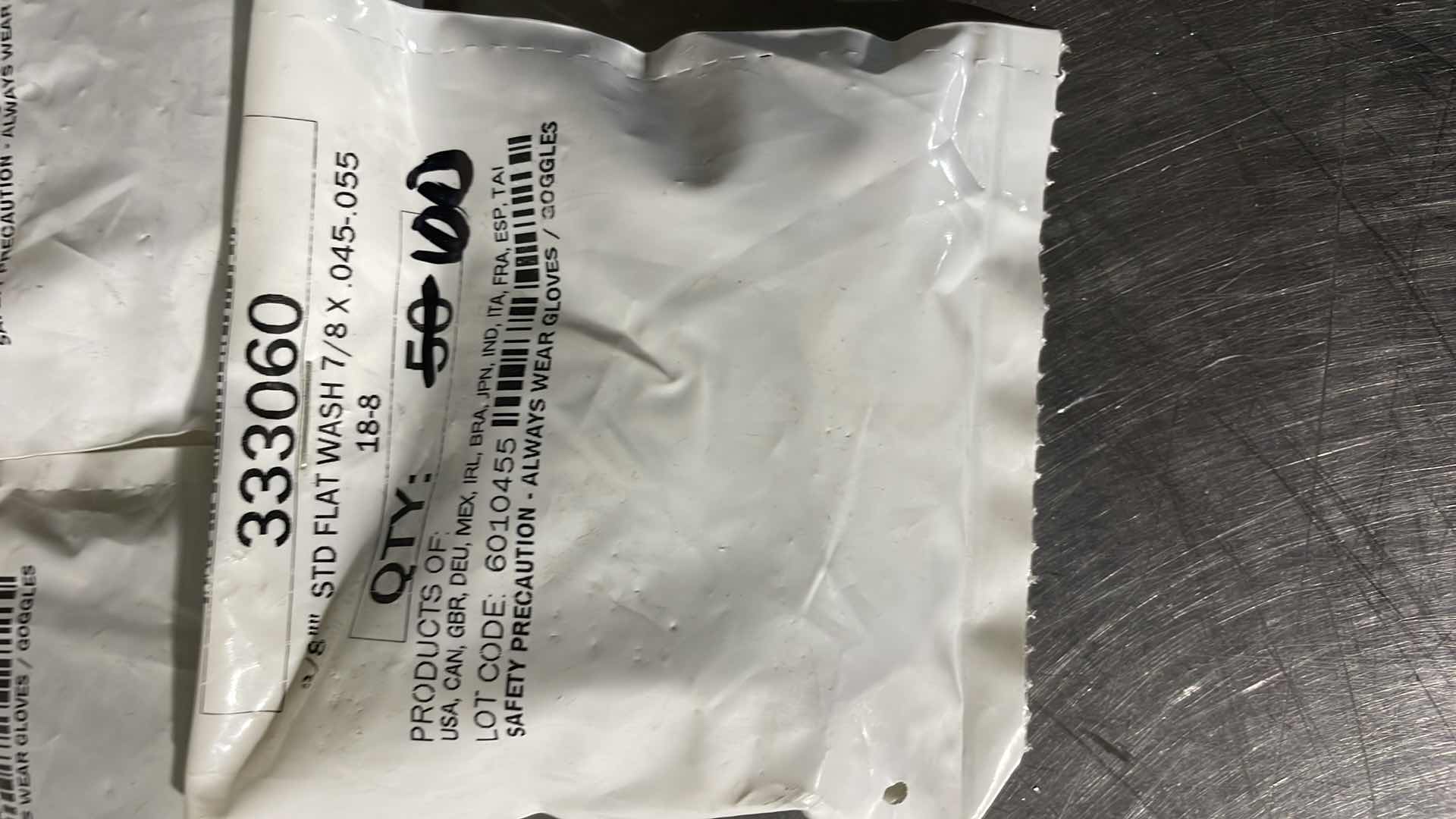 Photo 1 of 3/8" FLAT WASHER, 7/8" OUTSIDE DIAMETER, 304 STAINLESS STEEL 18-8, BRIGHT FINISH (500)