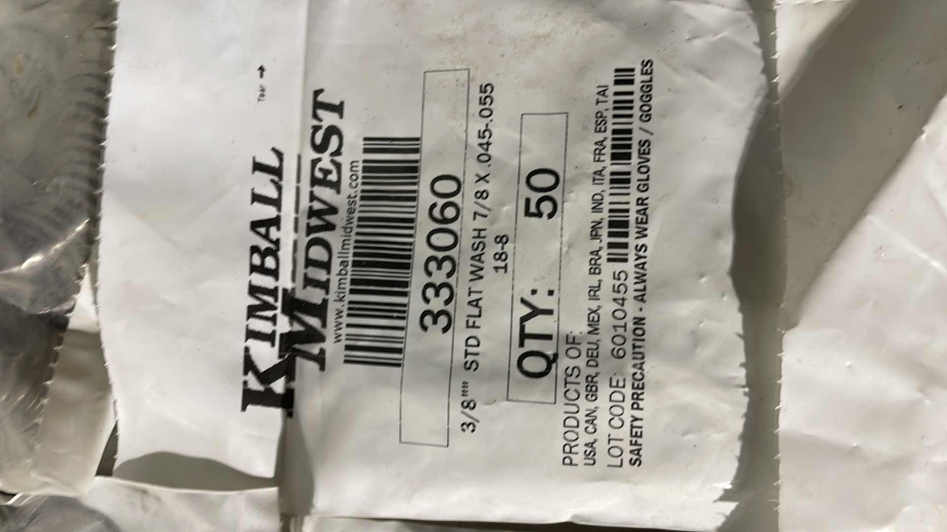 Photo 1 of 3/8" FLAT WASHER, 7/8" OUTSIDE DIAMETER, 304 STAINLESS STEEL 18-8, BRIGHT FINISH (500)