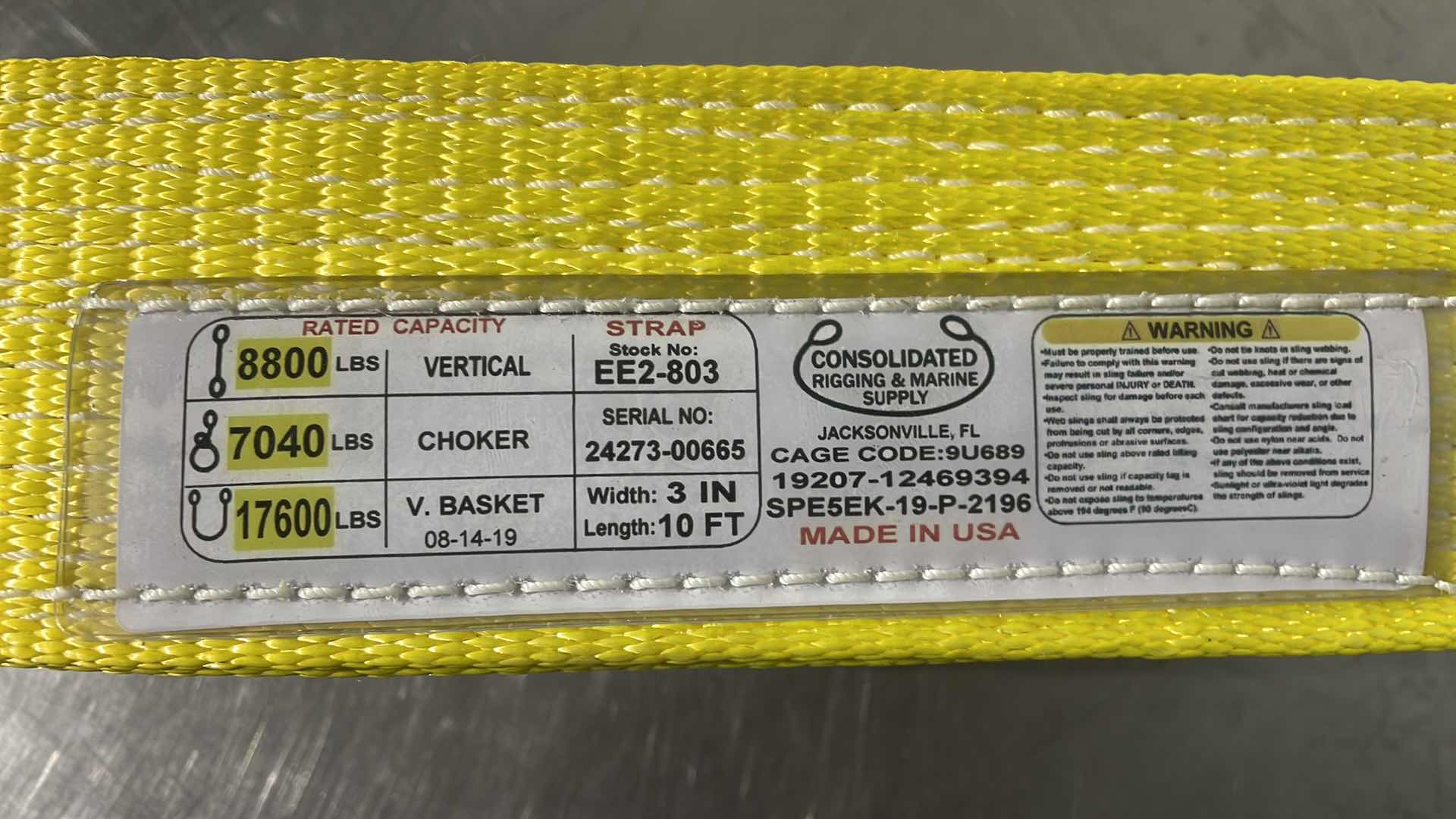 Photo 2 of CONSOLIDATED RIGGING & MARINE SUPPLY WEBBING STRAP USA 3” X 10’