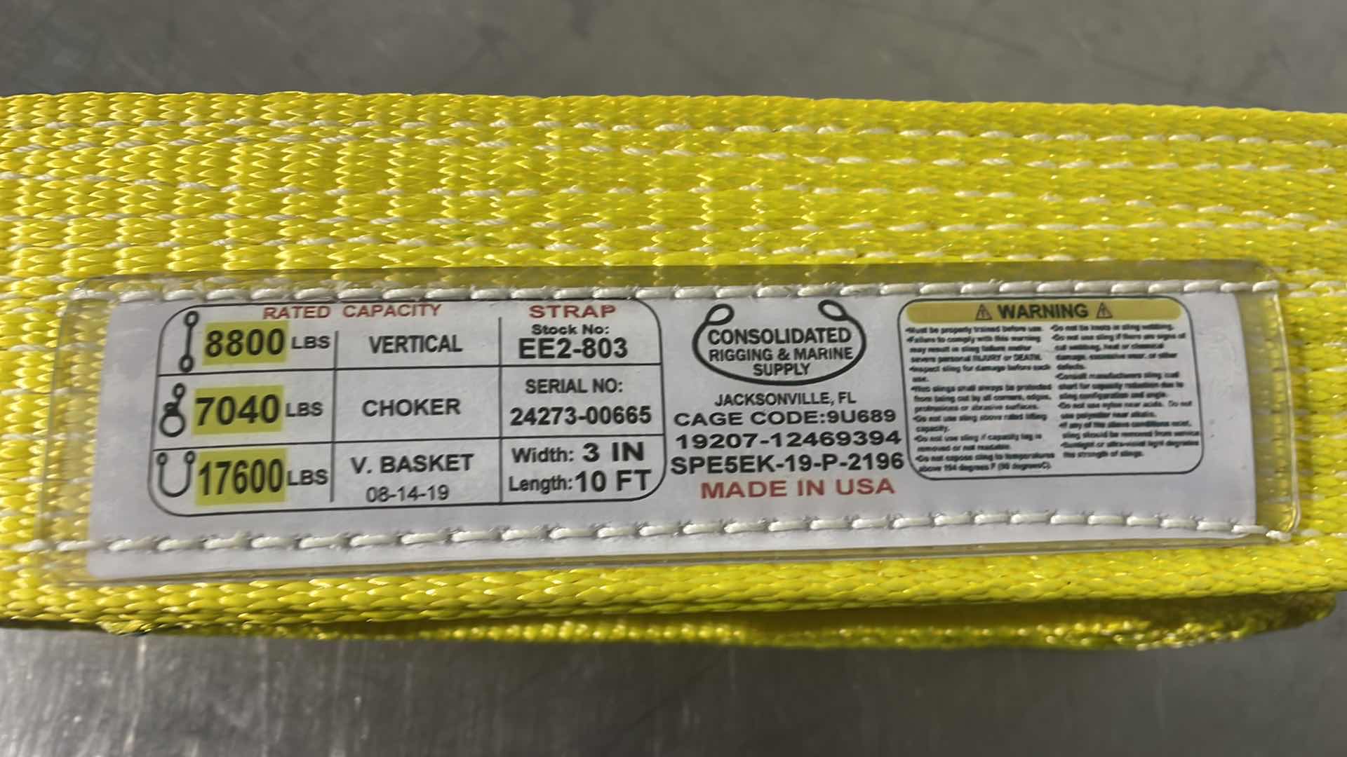 Photo 1 of CONSOLIDATED RIGGING & MARINE SUPPLY WEBBING STRAP USA 3” X 10’