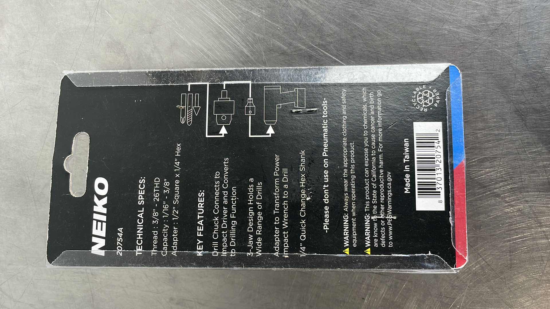 Photo 1 of NEIKO CHUCK CONVERSION KIT 3/8" DRILL CONVERT 1/4" QUICK CHANGE HEX SHANK 20754A