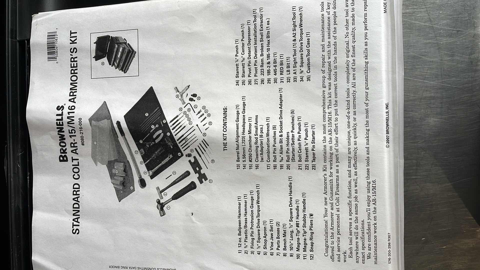 Photo 1 of BROWNELLS STANDARD COLT AR-15/M16 ARMORERS KIT UNKNOWN IF KIT IS COMPLETE SOLD AS IS