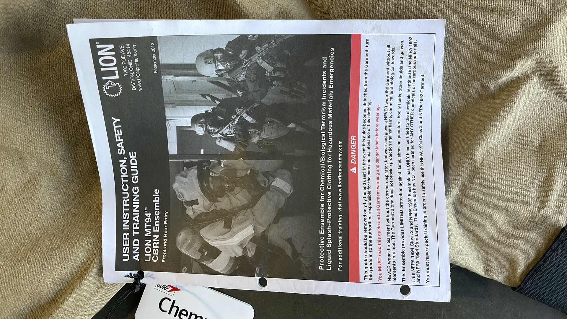 Photo 1 of LION MT94 CBRN ONE PIECE MULTI-THREAT PROTECTION SUIT