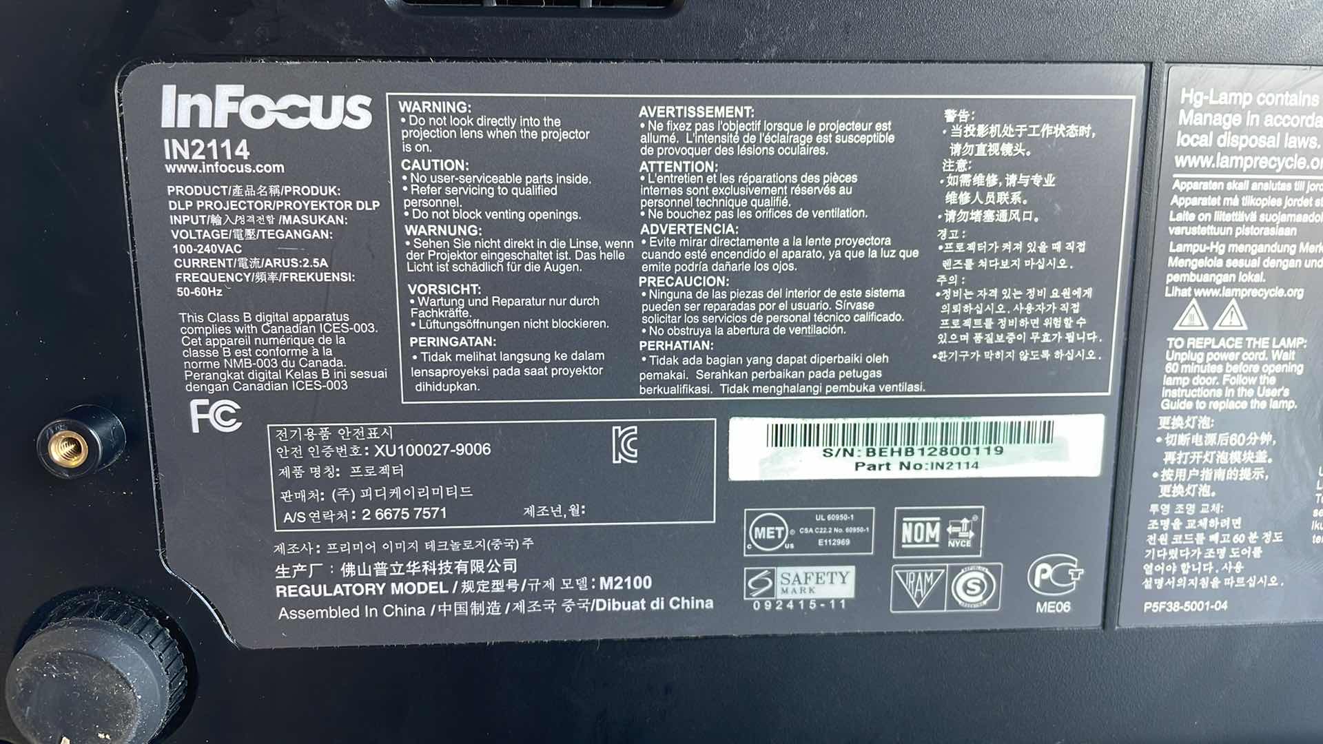 Photo 4 of INFOCUS IN2114 DLP PROJECTOR MODEL M2100