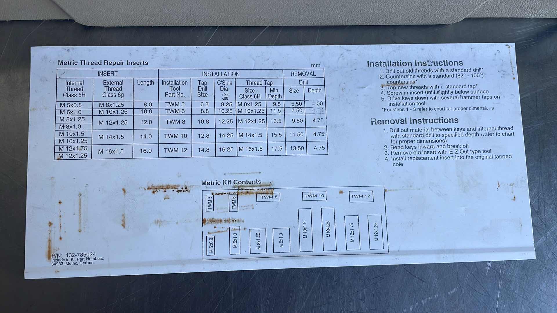 Photo 1 of METRIC THREAD REPAIR INSERTS