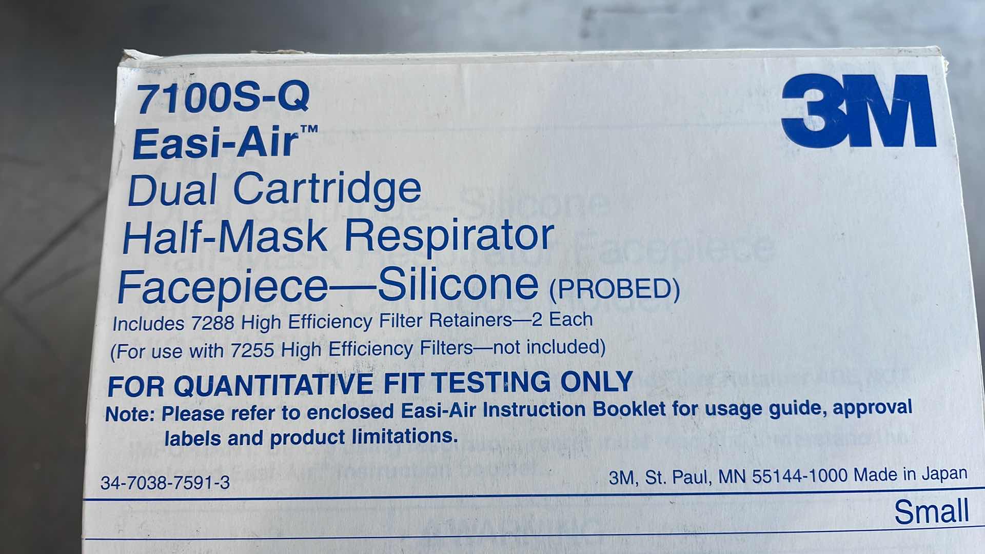 Photo 1 of 3M DUAL CARTRIDGE HALF-MASK RESPIRATOR FACEPIECE MODEL 7100S-Q SMALL (3)