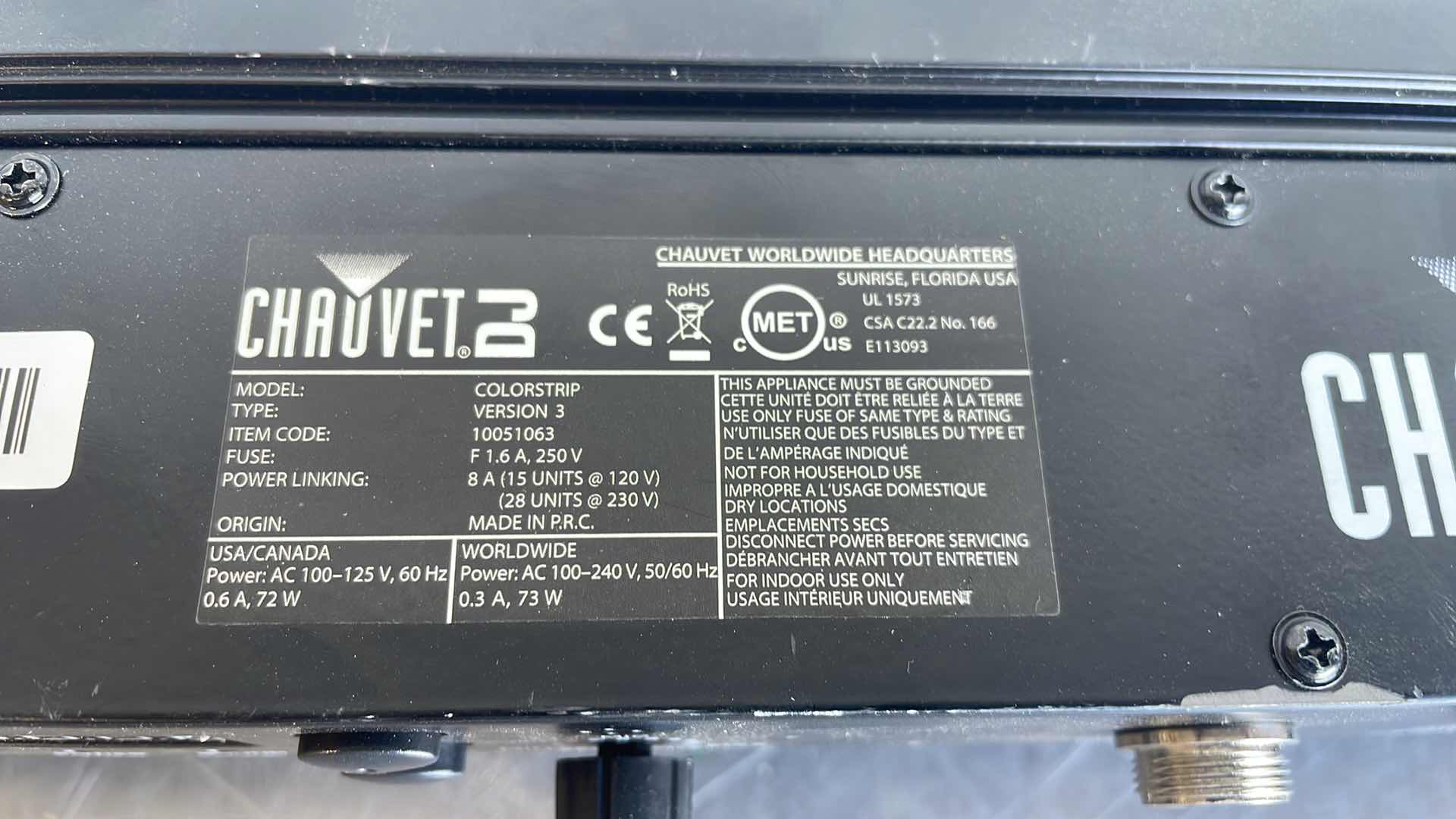 Photo 1 of CHAUVET DJ COLORSTRIP LED LINEAR WASH LIGHT W/BUILT-IN AUTOMATED AND SOUND ACTIVE PROGRAMS , BLACK 38"L X 6"W X 2.5"H