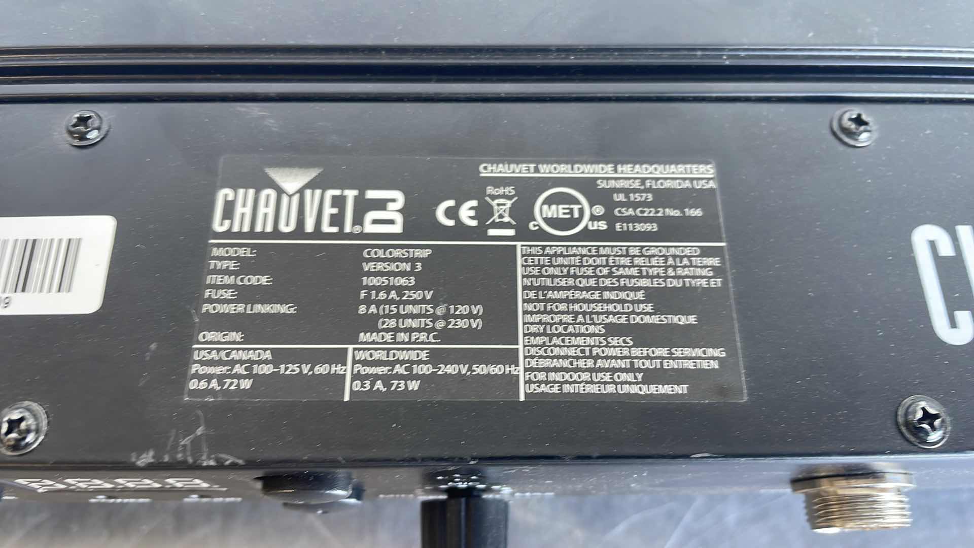 Photo 1 of CHAUVET DJ COLORSTRIP LED LINEAR WASH LIGHT W/BUILT-IN AUTOMATED AND SOUND ACTIVE PROGRAMS , BLACK 38"L X 6"W X 2.5"H