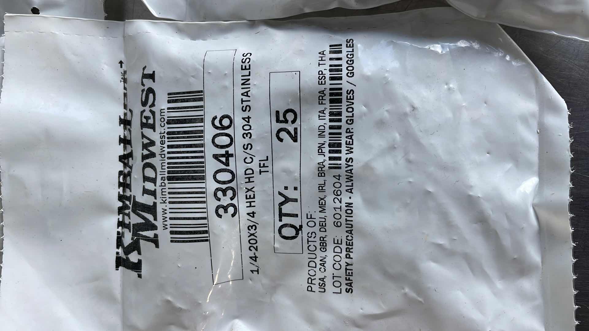 View 3 of 1/4-20 X 3/4" HEX HD C/S 304 STAINLESS TFL (200)