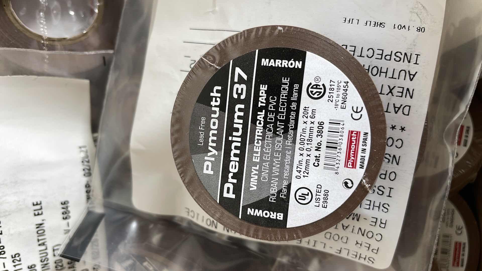 Photo 1 of 1/2" X 20' BROWN COLOR CODING VINYL ELECTRICAL TAPE - PLYMOUTH 37 (100)