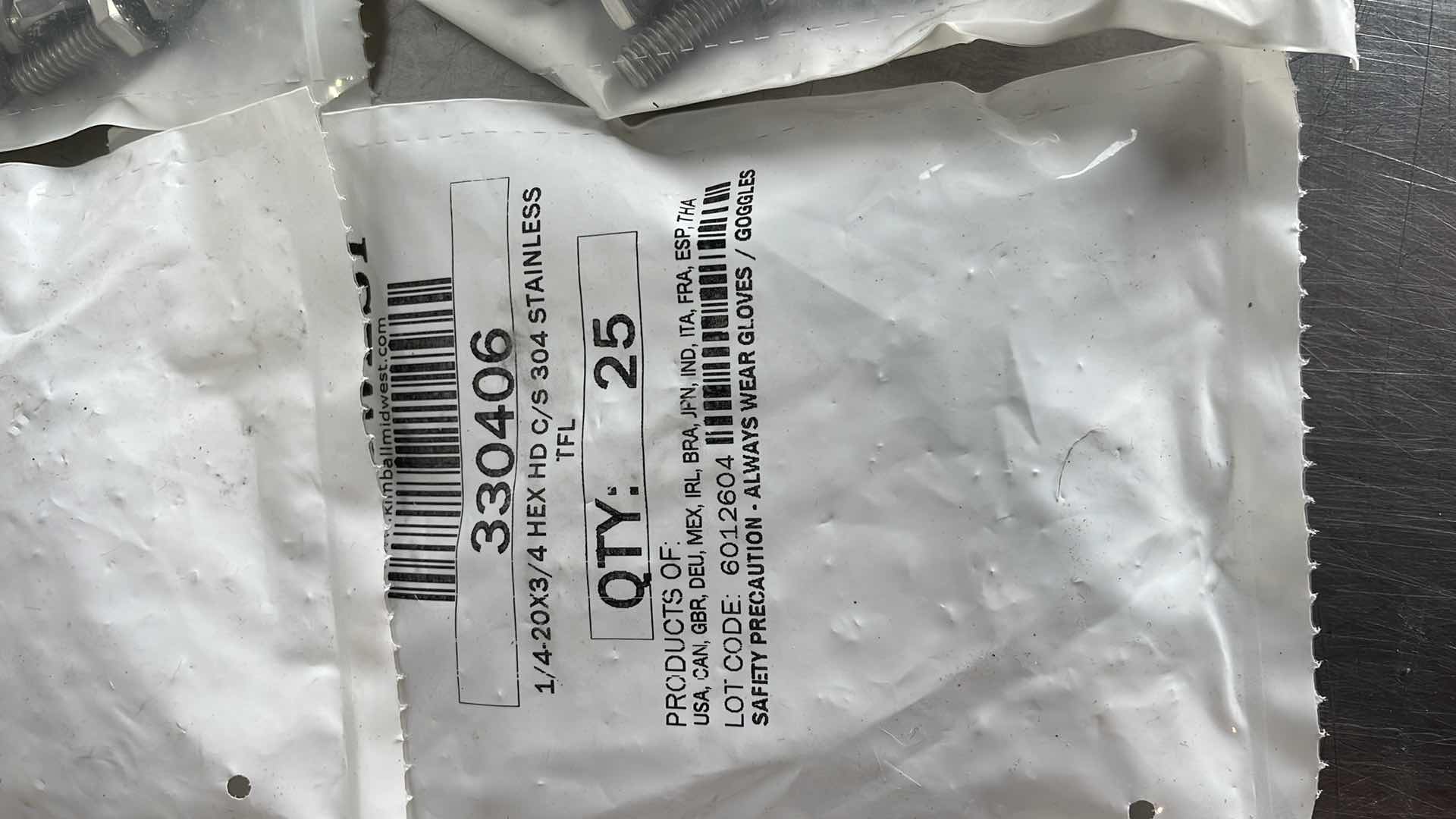 View 2 of 1/4-20 X 3/4" HEX HD C/S 304 STAINLESS TFL (200)