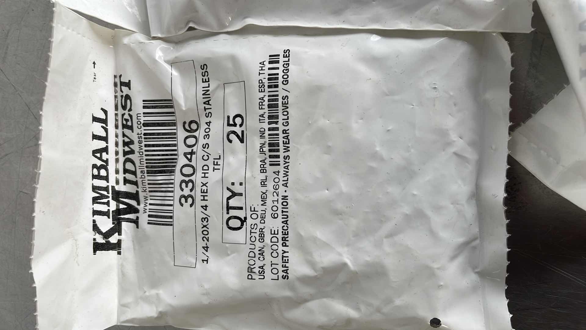 View 3 of 1/4-20 X 3/4" HEX HD C/S 304 STAINLESS TFL (125)