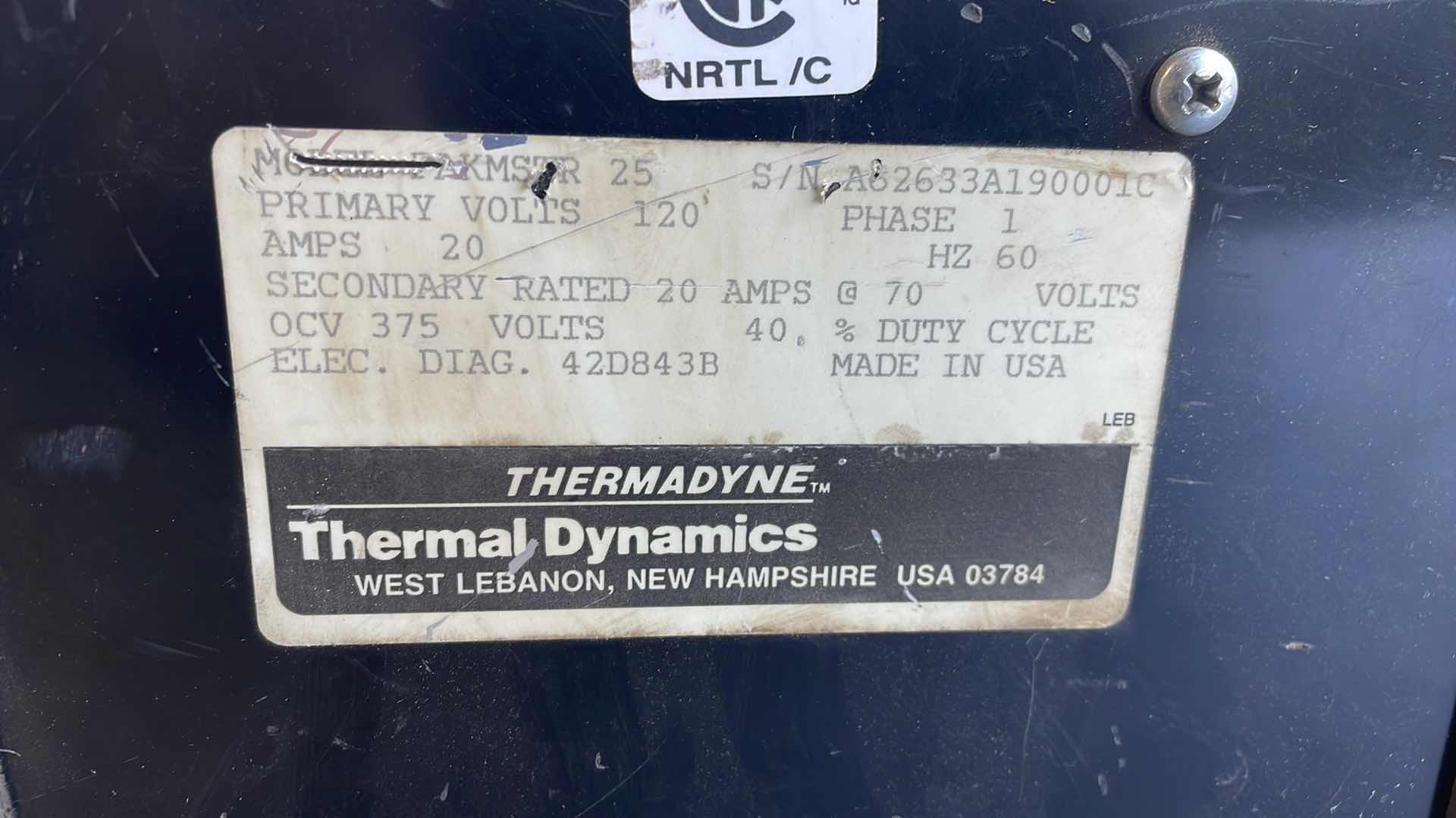 Photo 1 of THERMAL DYNAMICS PAK 25 MASTER PLASMA CUTTER