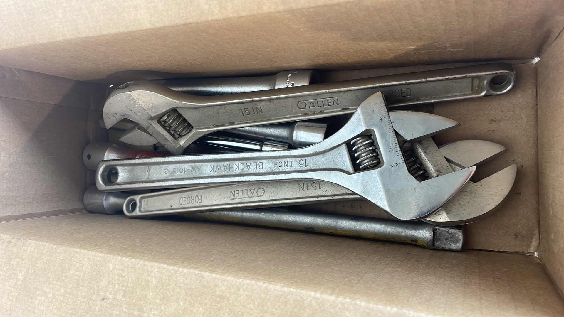 Photo 1 of 15” ADJUSTABLE WRENCHES(3) & 3/4” & 1/2” DRIVE EXTENSIONS