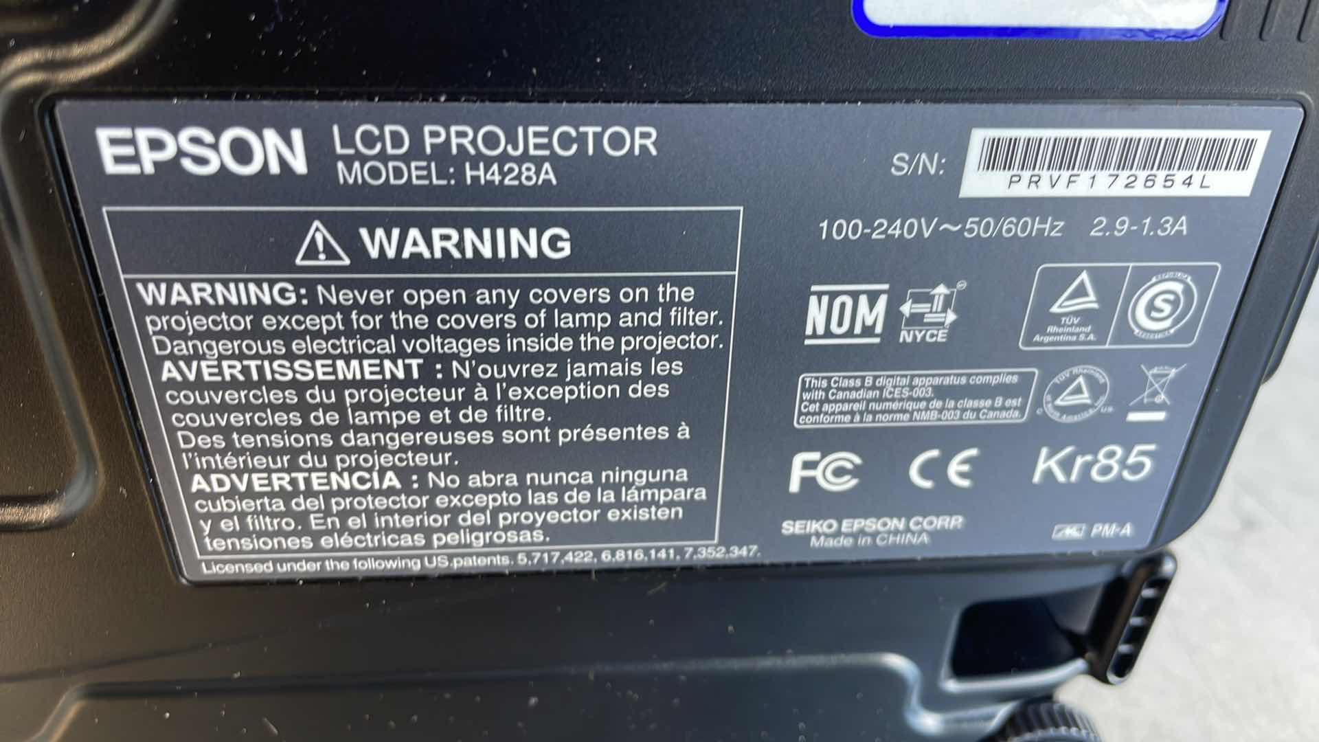 Photo 1 of EPSON WXGA LCD PROJECTOR MODEL H428A