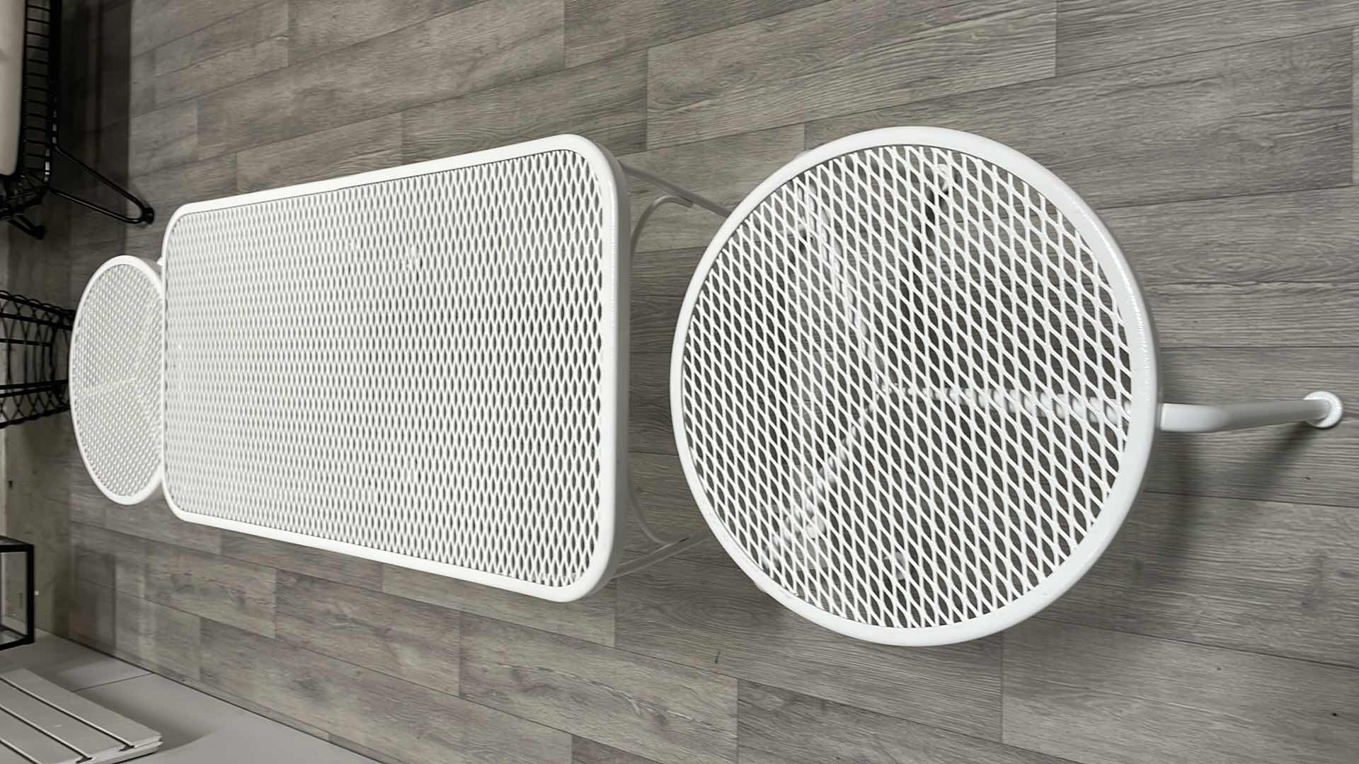 Photo 1 of WOODWARD WROUGHT IRON MESH 17" WIDE ROUND STACKABLE END TABLES(2) & WOODARD WROUGHT IRON MESH 36''W X 18''D RECTANGULAR COFFEE TABLE