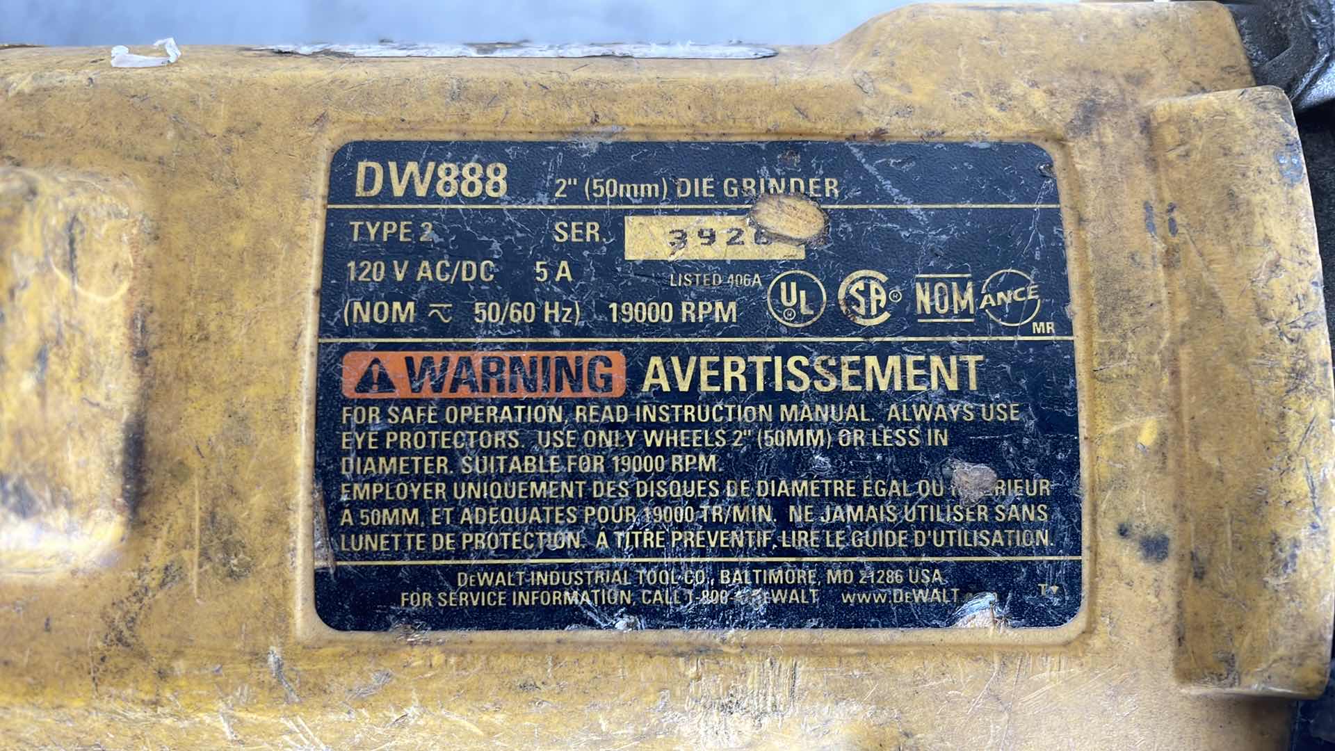 Photo 1 of DEWALT 2” DIE GRINDER DW888