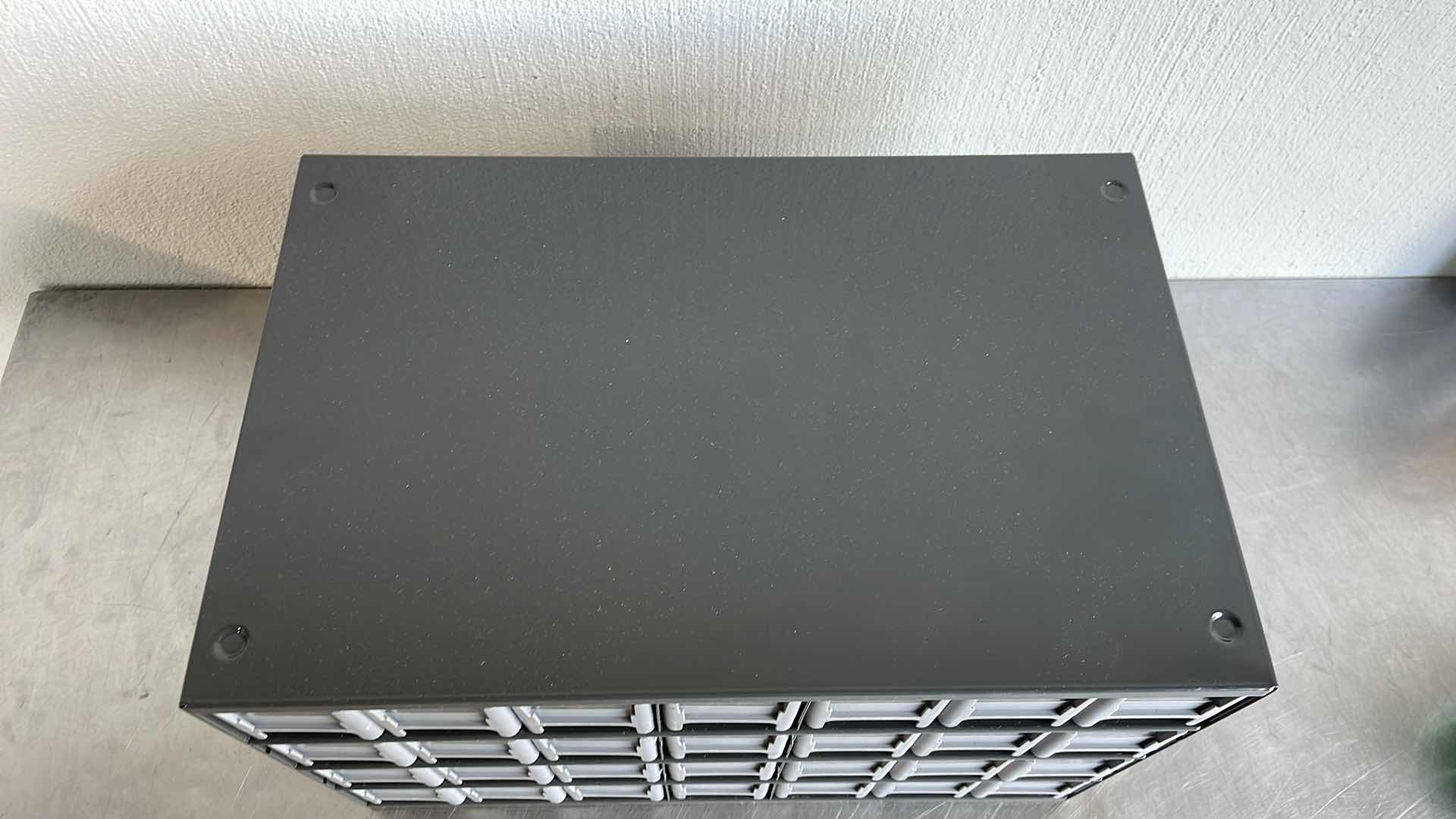 Photo 1 of AKRO-MILS 19228 STEEL PARTS GARAGE STORAGE CABINET ORGANIZER FOR SMALL HARDWARE, NAILS, SCREWS, BOLTS, NUTS, AND MORE, 17-INCH W X 11-INCH D X 11-INCH H, 28-DRAWER, GRAY CABINET/GRAY DRAWERS