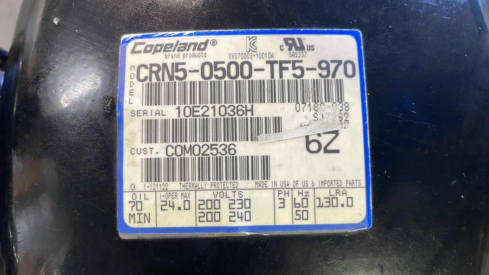 Photo 1 of COPELAND COMPRESSORS MODEL CRN5-0500TF5-970 (2)