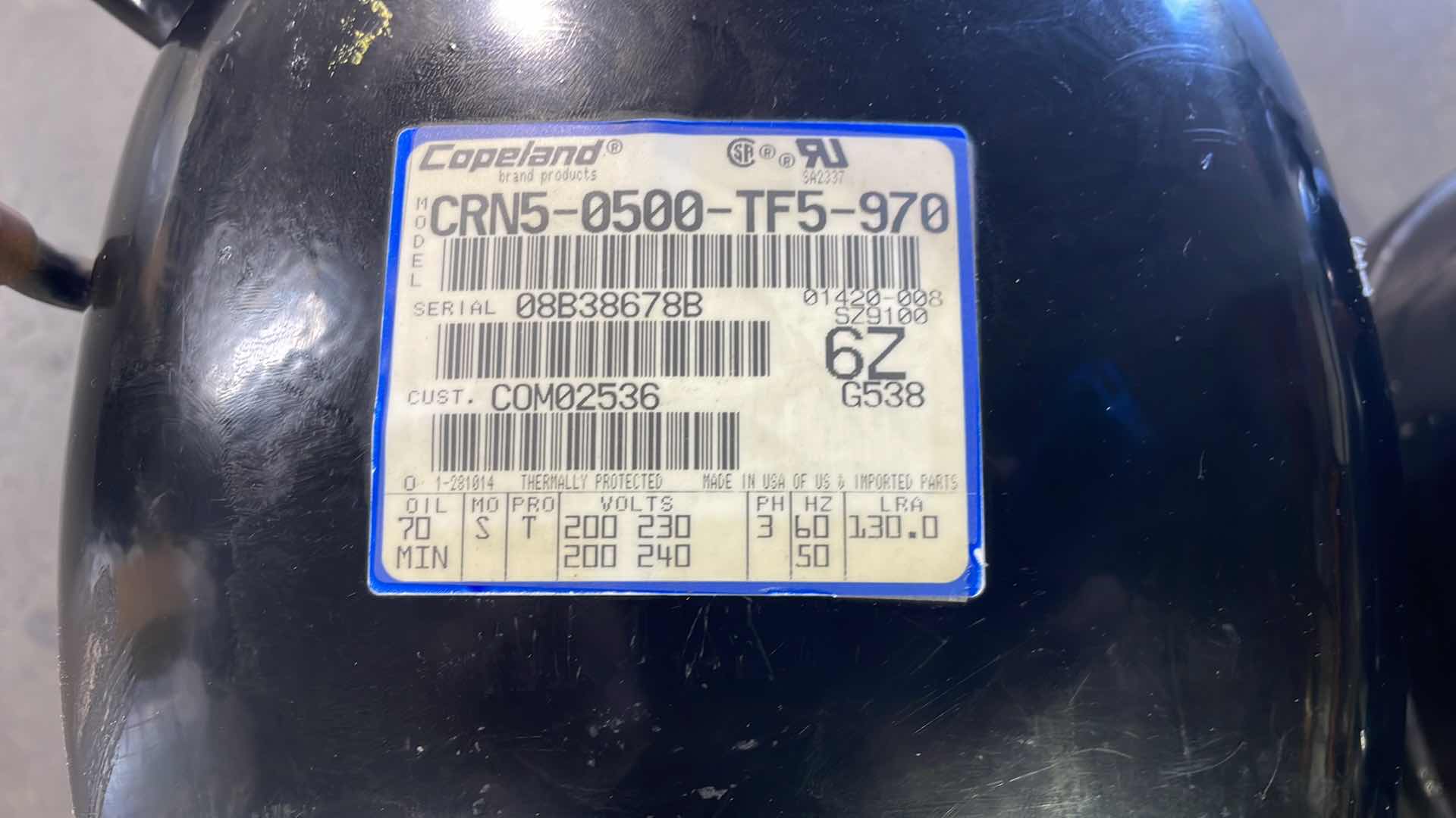 Photo 2 of COPELAND COMPRESSORS MODEL CRN5-0500TF5-970 (2)