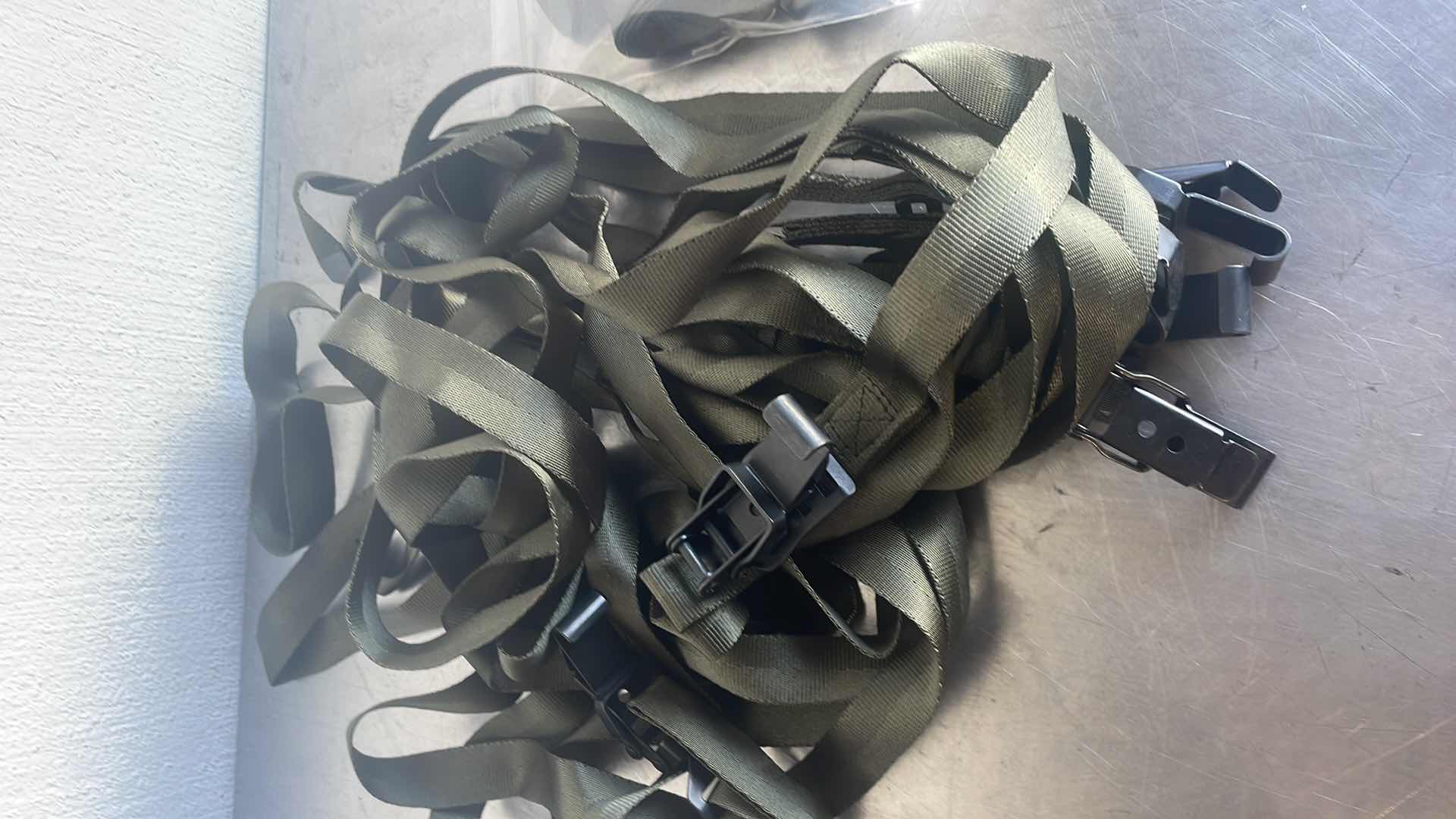 Photo 1 of USGI MILITARY STRAP WEBBING ASSEMBLY 44" L X 1" W W/ CLIP ATTACHMENTS 10190635- 5 (8)
