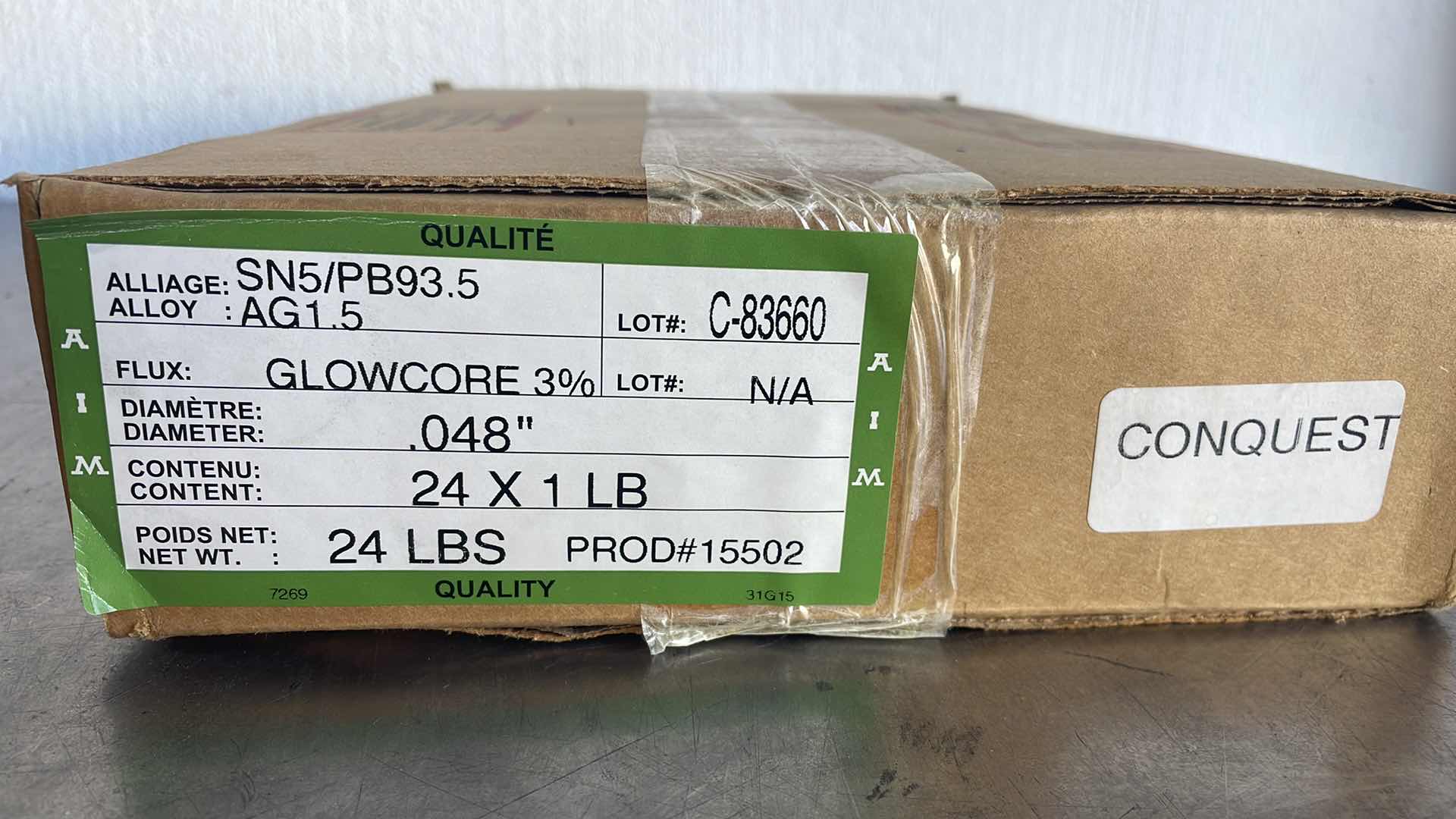 Photo 1 of CONQUEST WIRE SOLDER GLOWCORE 3% .048” 24-1LBS