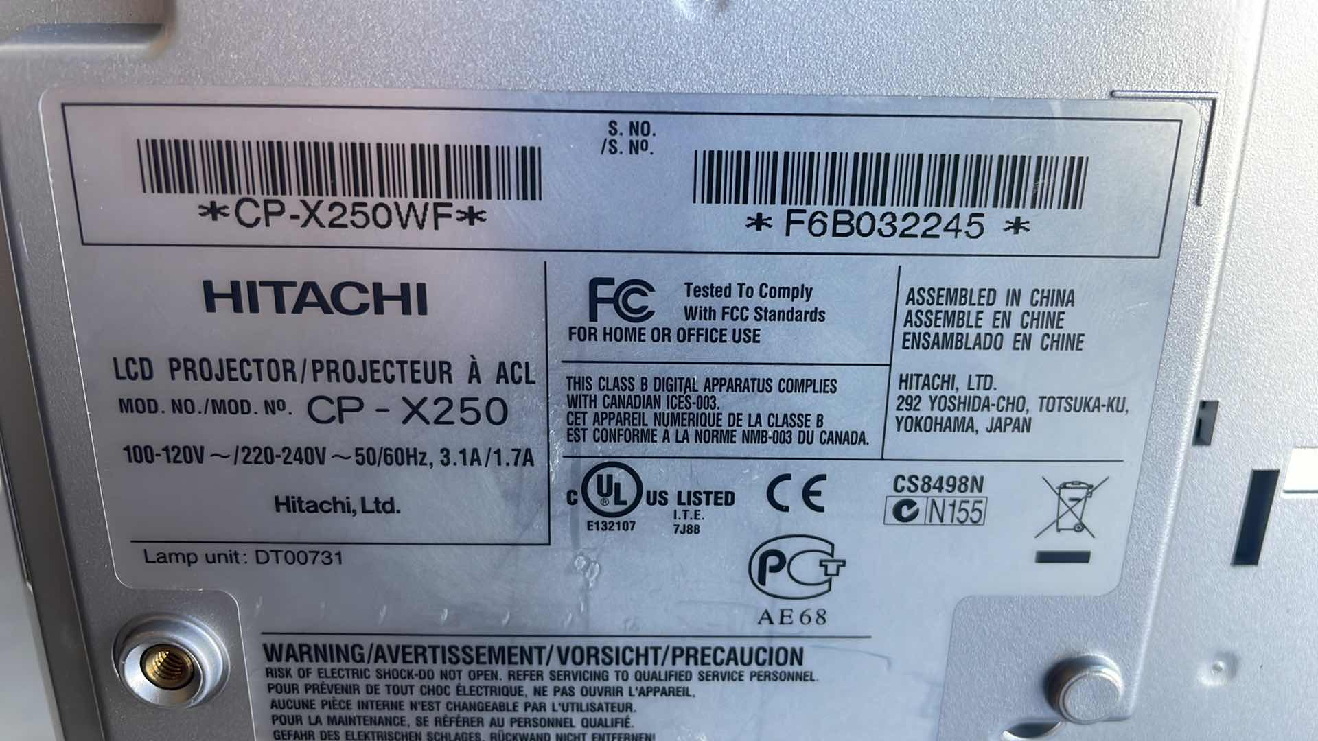 Photo 1 of HITACHI
CP_X250
MULTIMEDIA LCD PROJECTOR WITH CASE