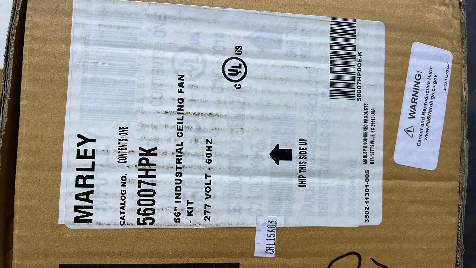 Photo 1 of MARLEY 56007HPK 56” Industrial Ceiling Fan, 277V 60 HZ