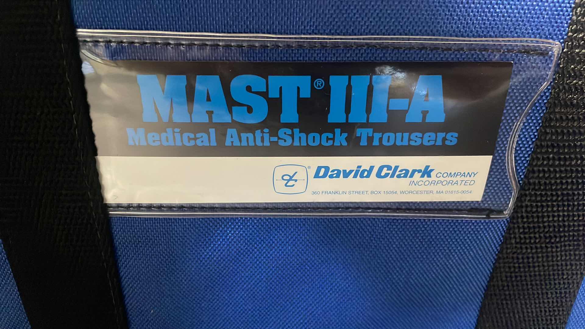 Photo 1 of DAVID CLARKE MAST III ANTI SHOCK TROUSERS WITH INFLATER ATTACHMENT