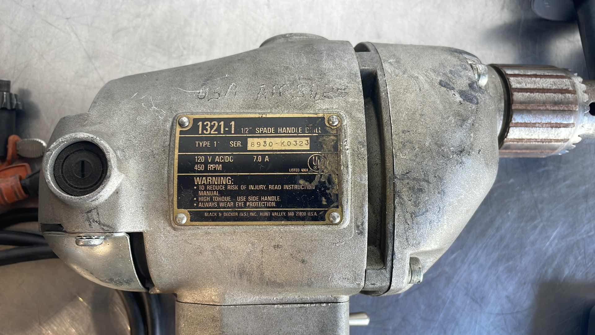 Photo 1 of BLACK AND DECKER 1/2” CLASSIC EDITION SPADE HANDLE DRILL 1321-1