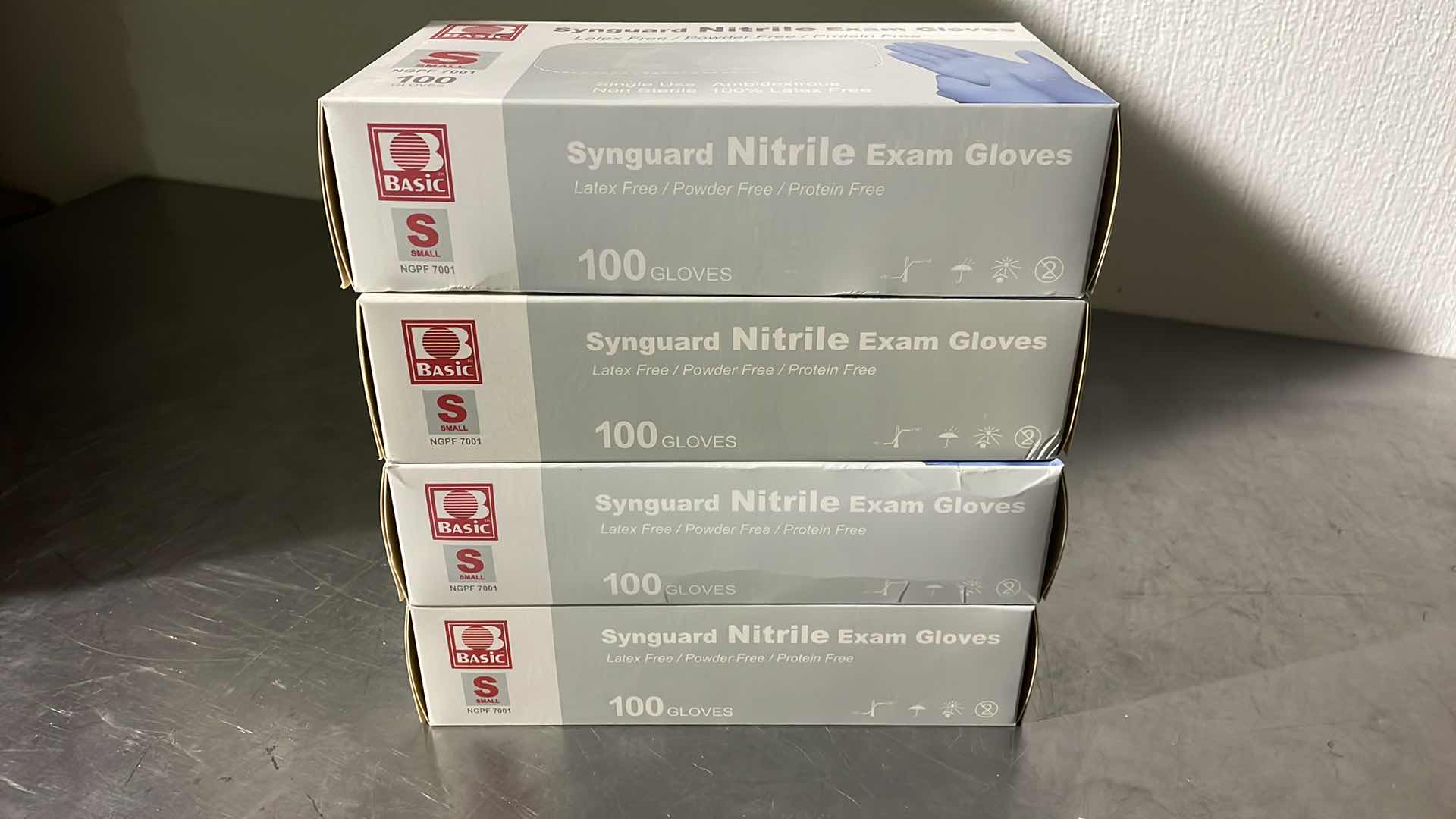 Photo 1 of BASIC MEDICAL NITRILE SMALL EXAM GLOVES - LATEX-FREE & POWDER-FREE & NON-STERILE, DISPOSABLE GLOVES (PACK OF 100, BLUE) (4 BOXES)