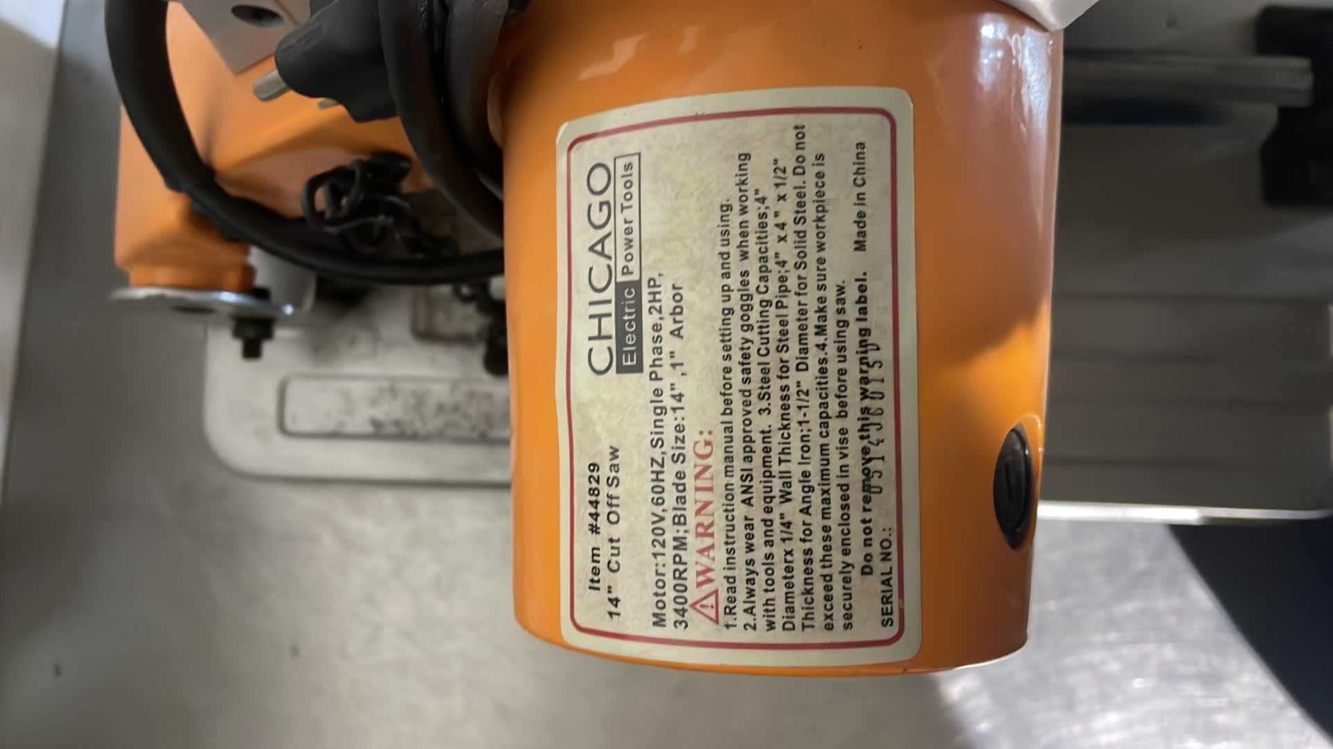 Photo 1 of CHICAGO 14” CUTOFF SAW 2HP 3400RPM 120V