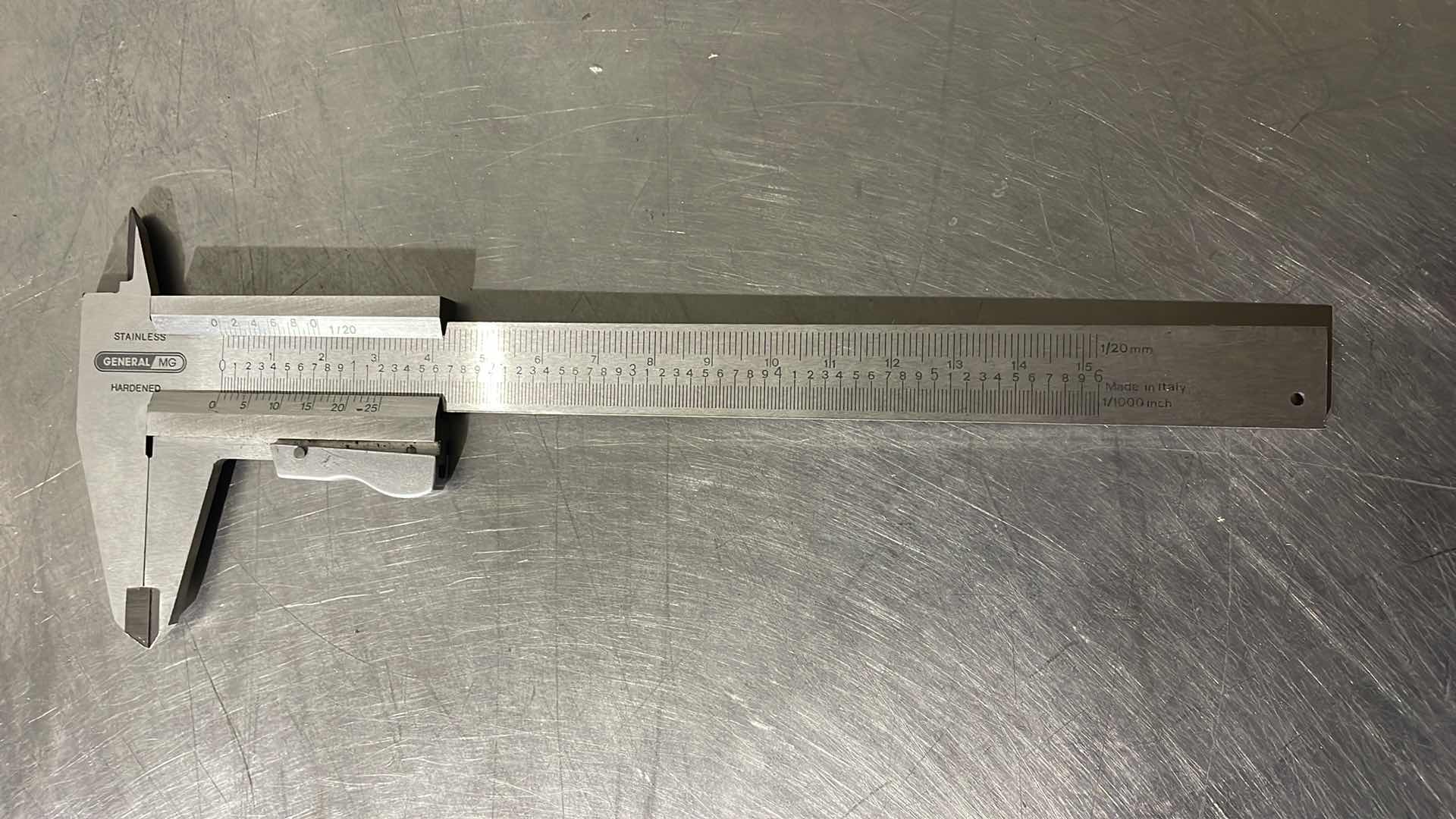 Photo 1 of GENERAL MG 6” VERNIER INSIDE OUTSIDE STAINLESS CALIPER ITALY