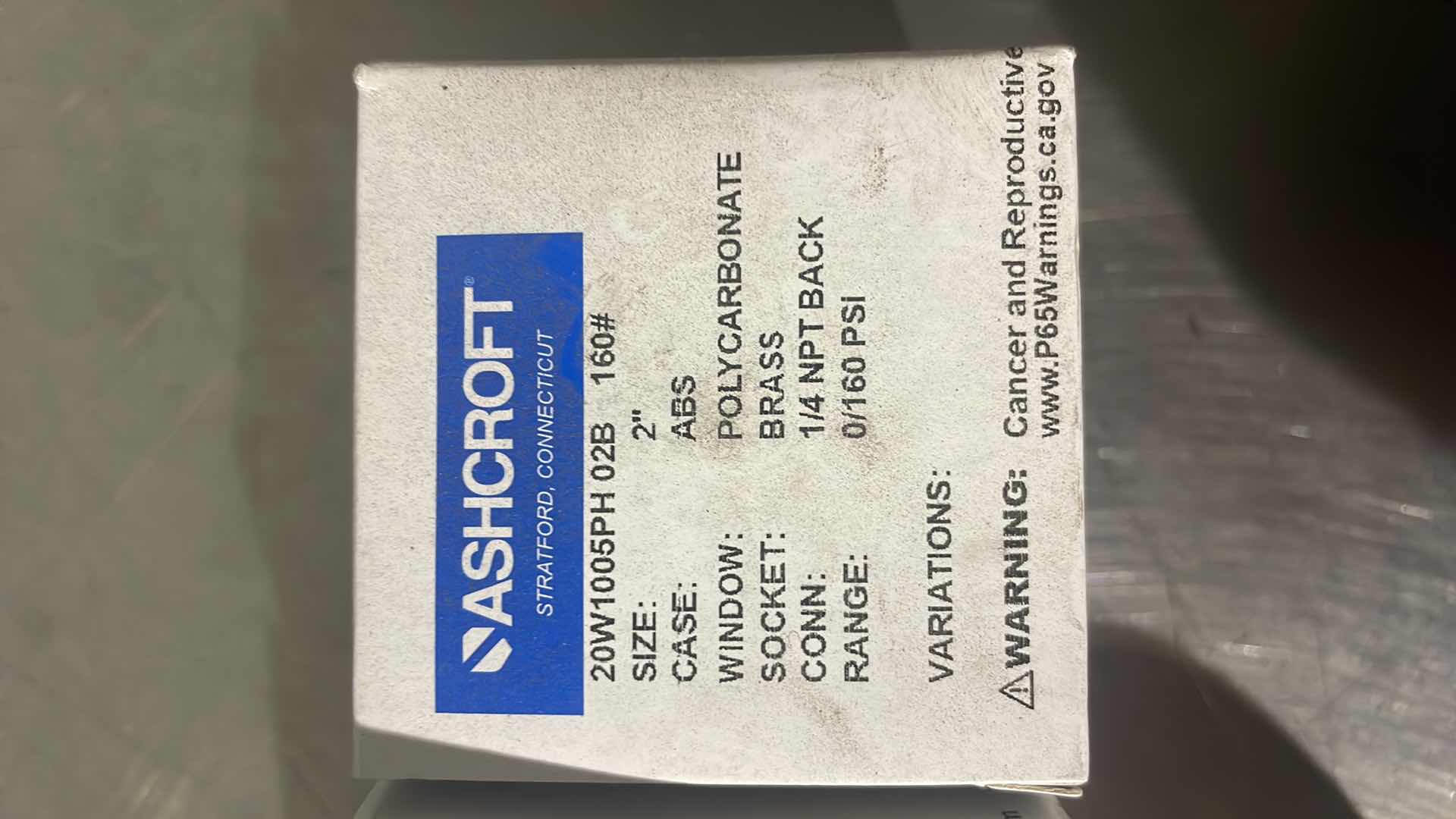 Photo 1 of ASHCROFT 20W-1005PH-02B-160 2INCH DIAL SIZE, DISCONTINUED BY MANUFACTURER, PRESSURE GAUGE, 1/4INCH NPT, CONNECTION TYPE MNPT, 0-160PSI (3)