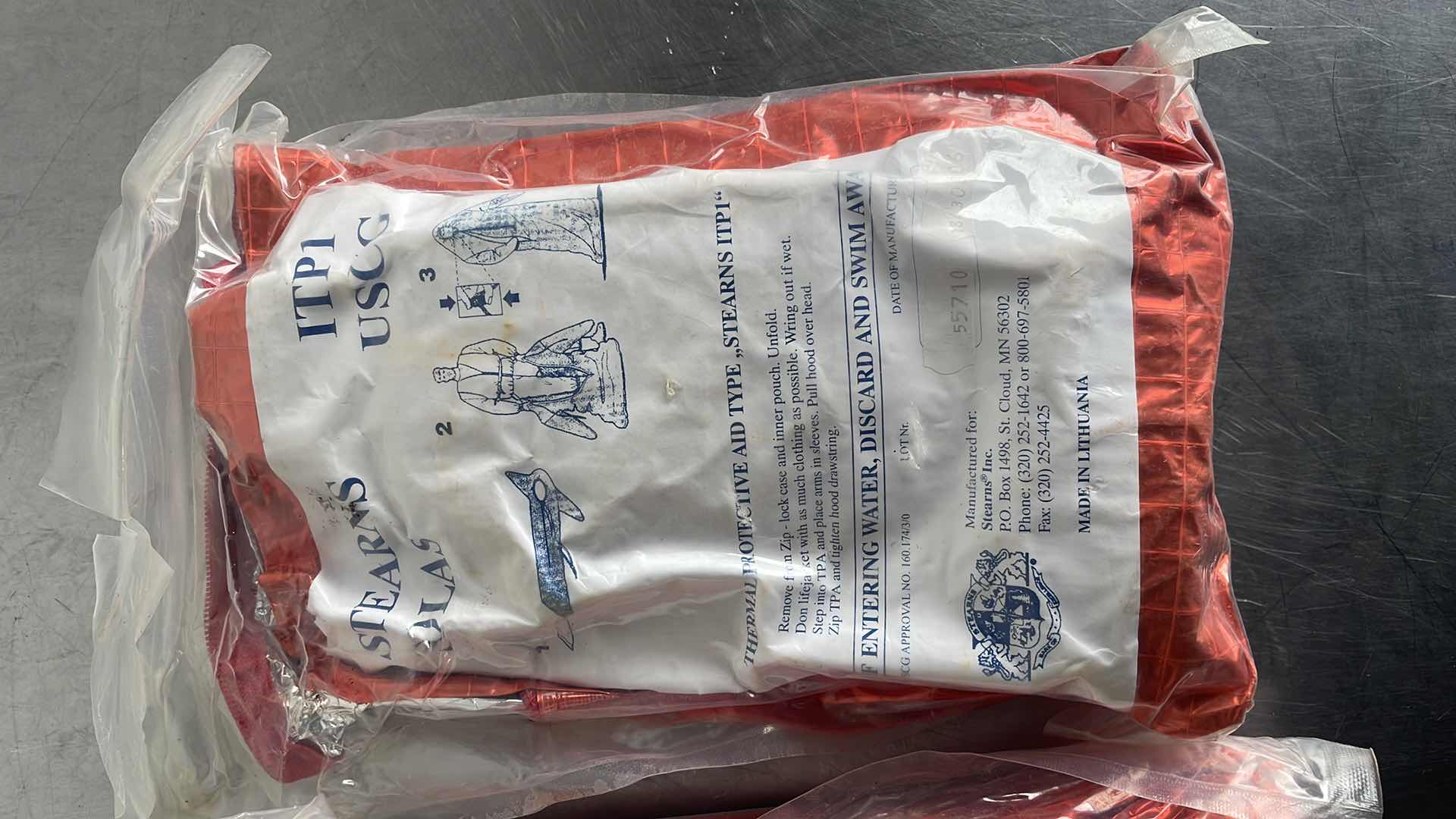 Photo 1 of STEARNS SOLAS THERMAL PROTECTIVE AID TYPE ITP1 FOR BOAT RAFT EMERGENCY