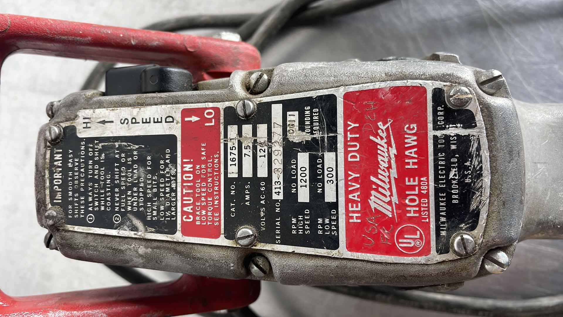 Photo 1 of MILWAUKEE HOLE HAWG HEAVYDUTY 7.5AMPS CAT.NO 1675-1