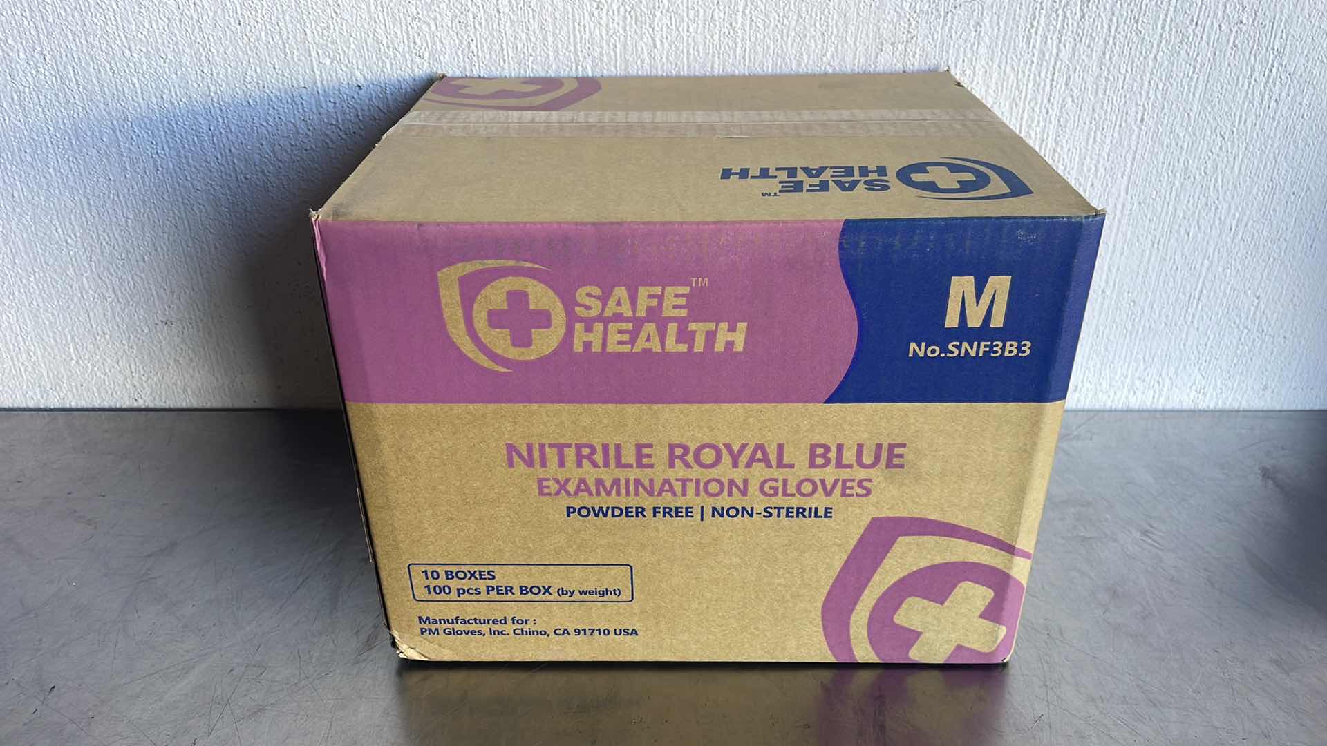 Photo 1 of SAFE HEALTH NITRILE EXAM DISPOSABLE GLOVES, LATEX FREE, POWDER FREE, BLUE, BOX OF 100, MEDIUM, TEXTURED, 3.5 MIL, MEDICAL GRADE, FOOD, TATTOO, NURSING, CLEANING, SCHOOL