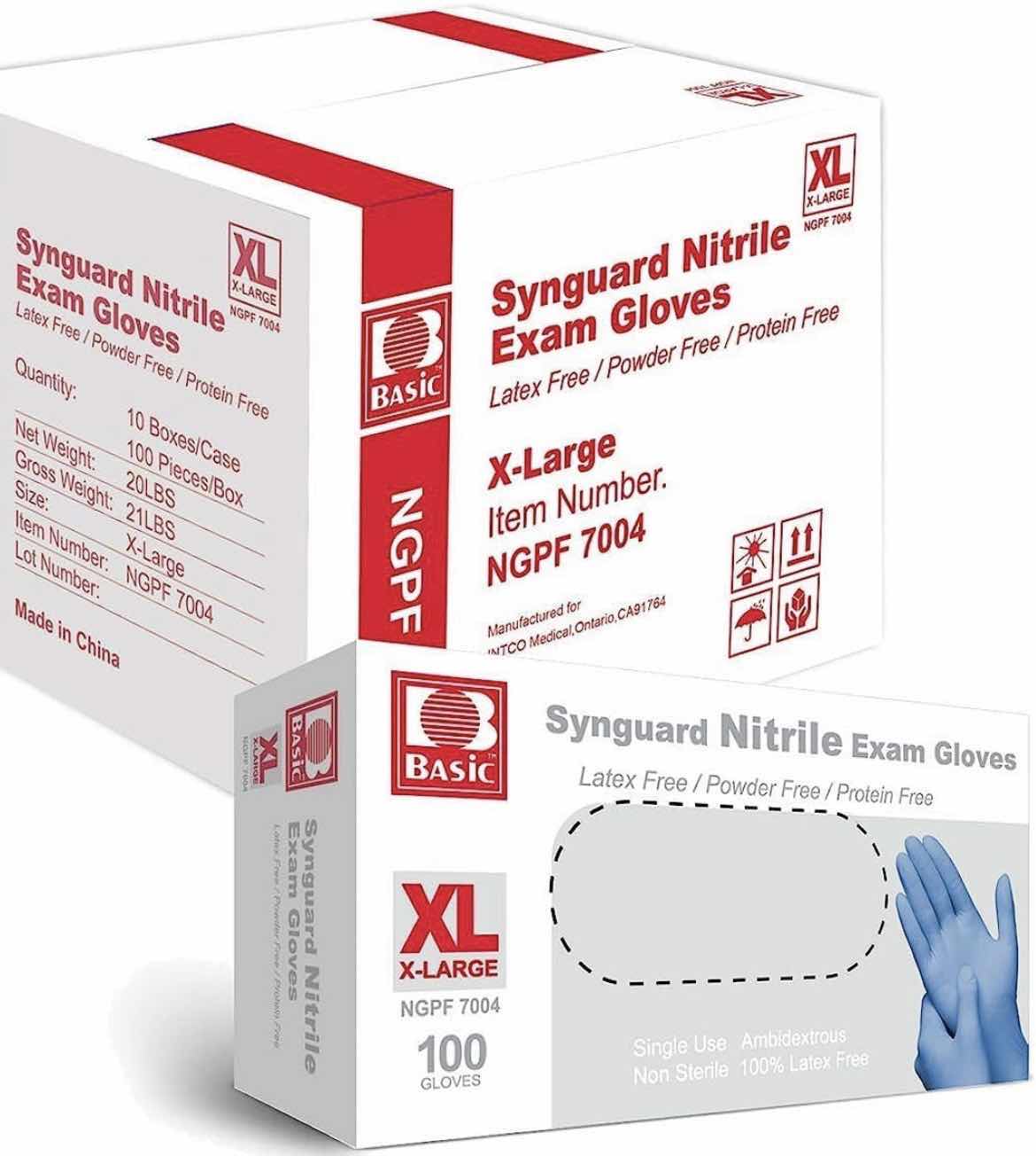 Photo 1 of BASIC MEDICAL BLUE NITRILE EXAM GLOVES - LATEX-FREE & POWDER-FREE - NGPF 7004 (CASE OF 1,000), XTRA LARGE