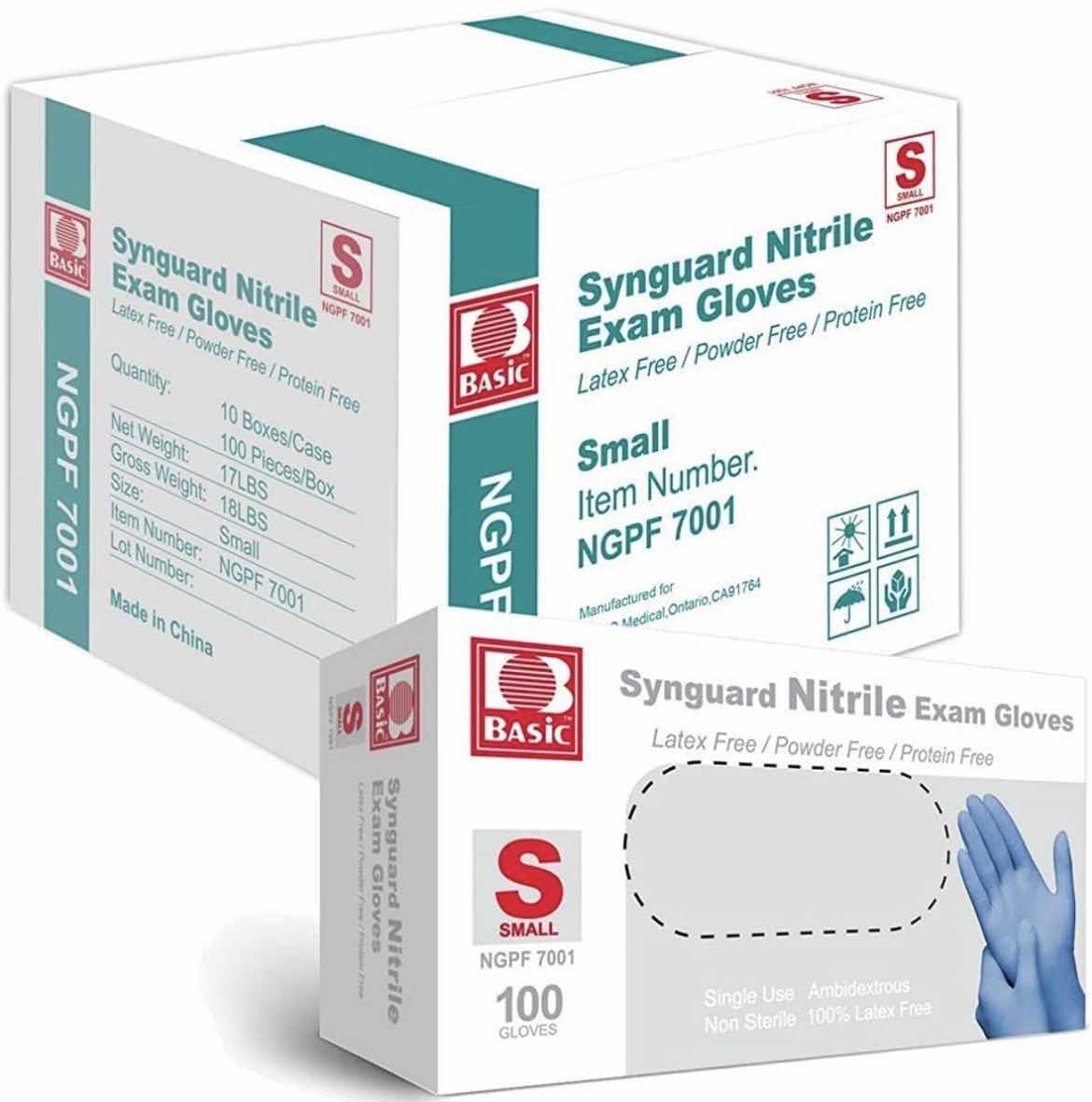 Photo 1 of BASIC MEDICAL BLUE NITRILE EXAM GLOVES - LATEX-FREE & POWDER-FREE - NGPF-7001(CASE OF 1,000), SMALL
