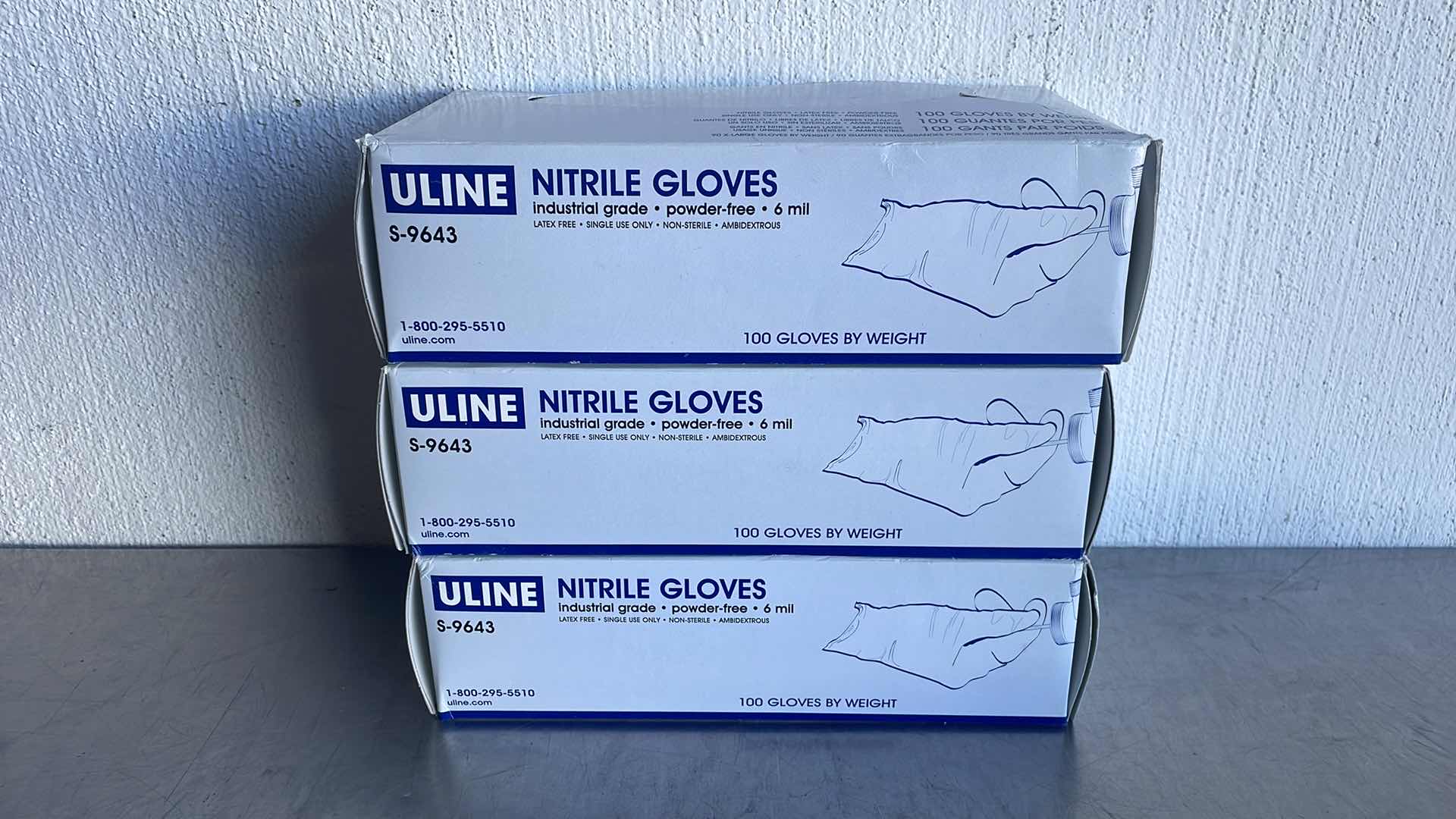 Photo 1 of ULINE INDUSTRIAL NITRILE GLOVES - S-9643M POWDER-FREE, 6 MIL, MEDIUM (3 BOXES)