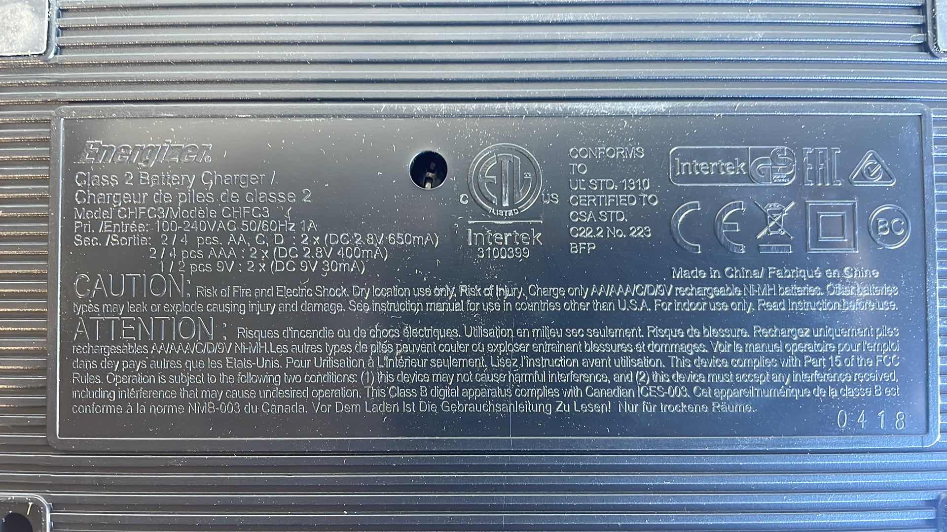 Photo 1 of ENERGIZER NIMH BATTERY CHARGERS CLASS 2 BATTERY CHARGER (7)