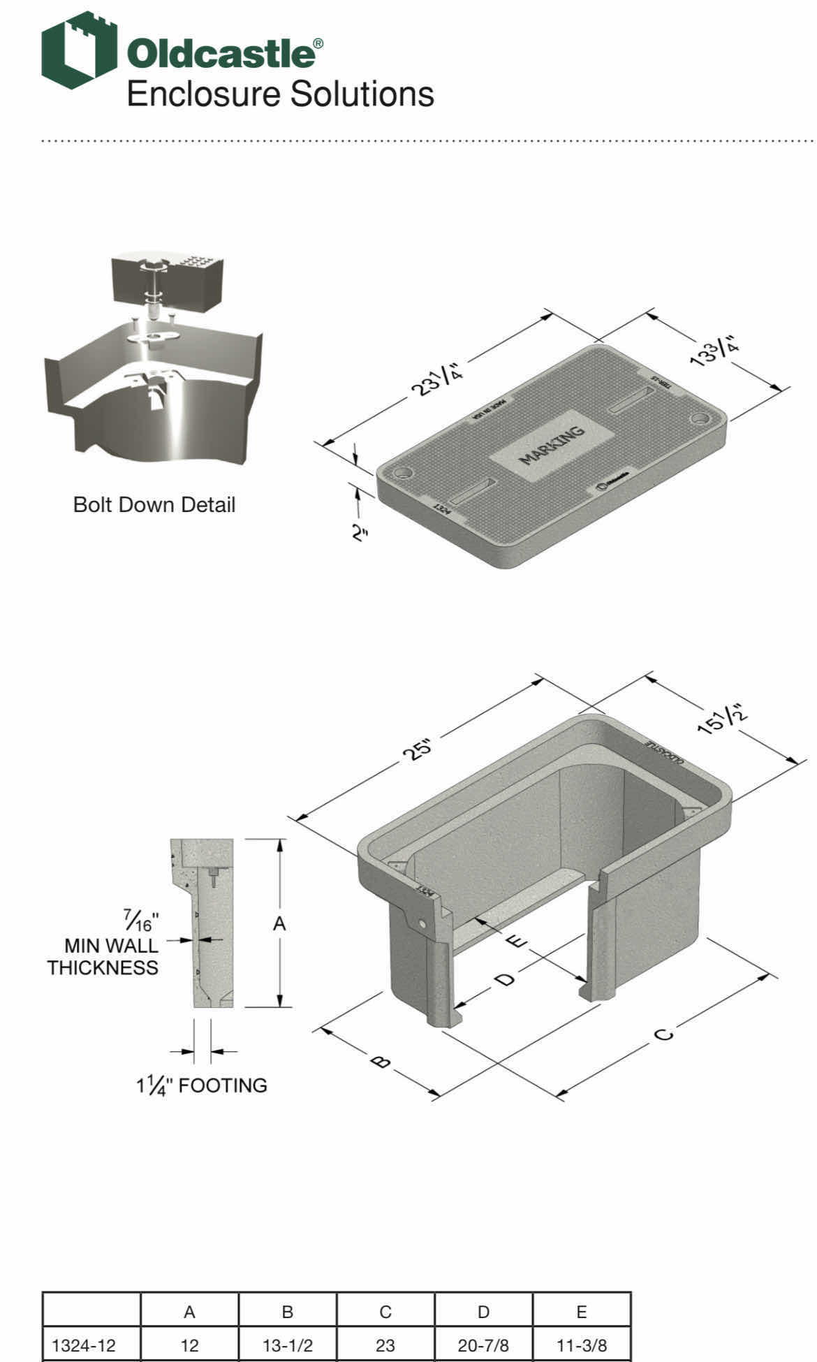 Photo 1 of OLDCASTLE POLYMER 1324-12
25” X 15-1/2” ELECTRICIAL BOX
