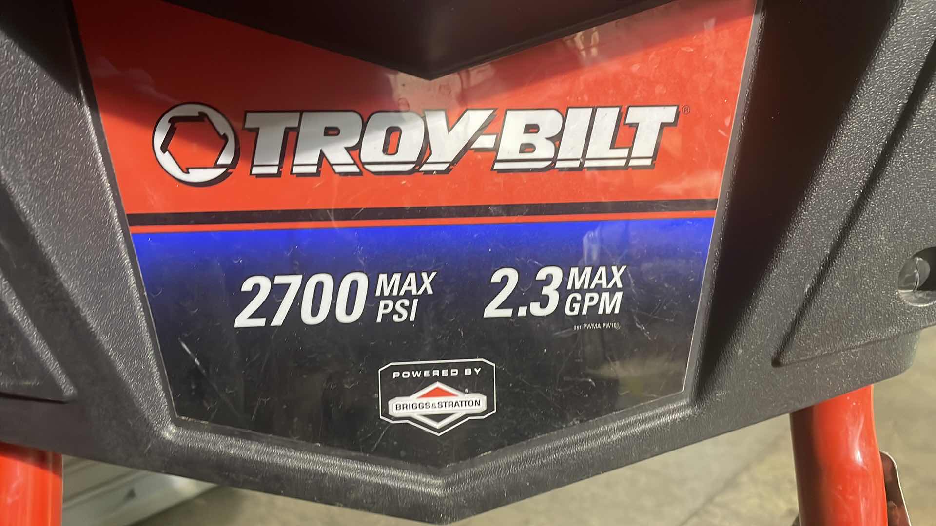 Photo 1 of TROY-BILT 2700 PSI PRESSURE WASHER WITH BRIGGS STRATON 175CC ENGINE NO HOSE