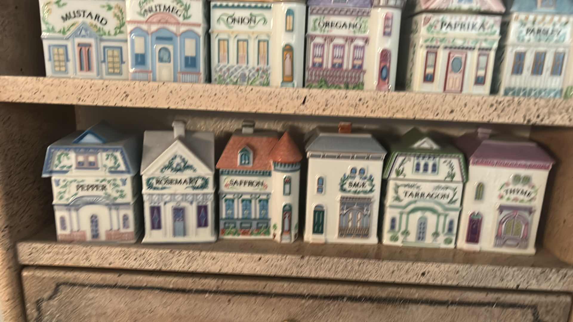 Photo 1 of LENOX SPICE VILLAGE - PORCELAIN MINI HOUSE SPICES IN WOOD CABINET 16” x 23”